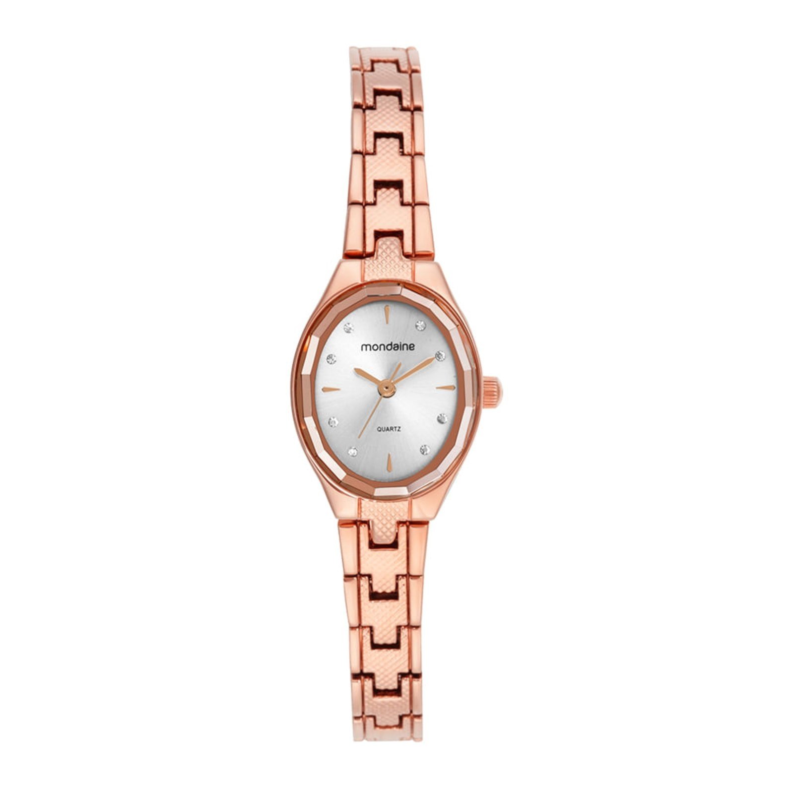 Relógio Feminino Oval Rose Gold Vidro Facetado Mondaine