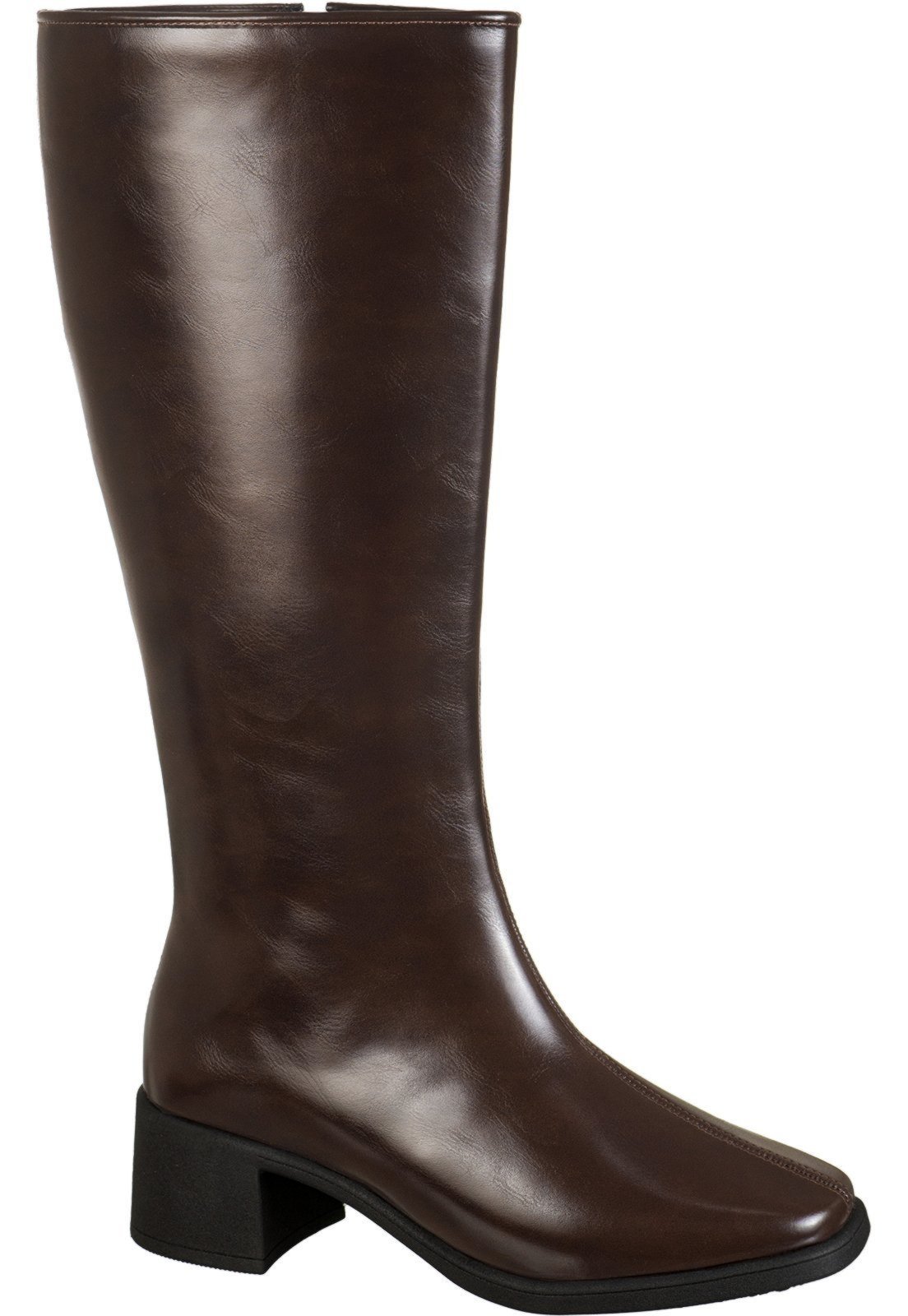 Bota Feminina GiGiL Cano Alto Liso Bico Quadrado Salto Bloco Médio Clássica Confortável Elegante Marrom