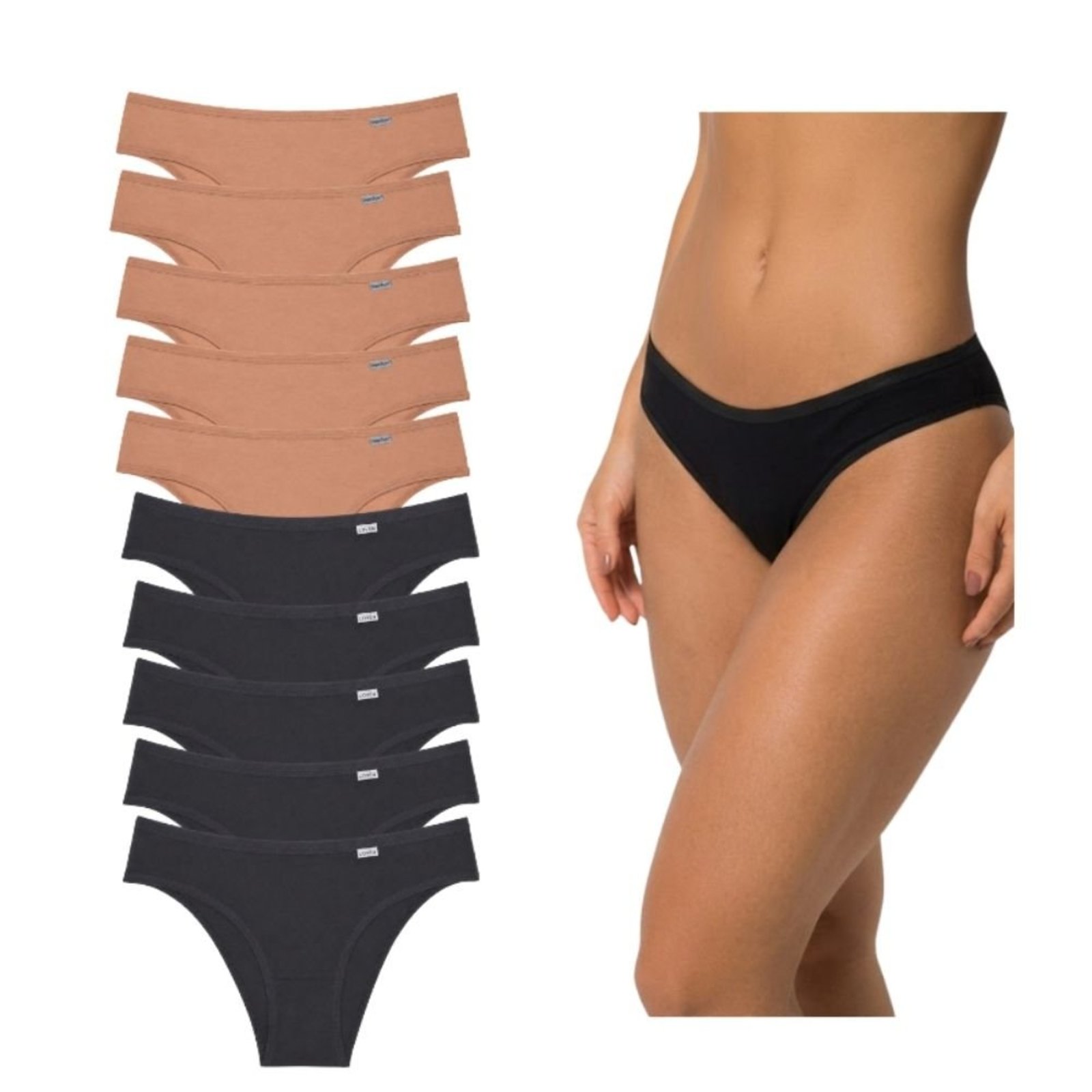 Kit 10 Calcinhas Bíquini DelRio 512624 Preto/Nude Algodão