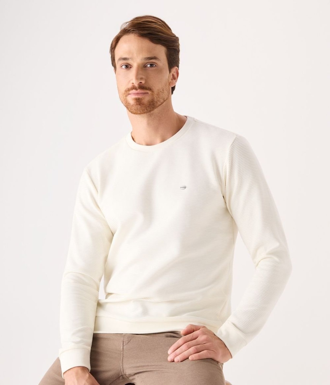 Moletom Makenji Canelado Gola Redonda Masculino Off White