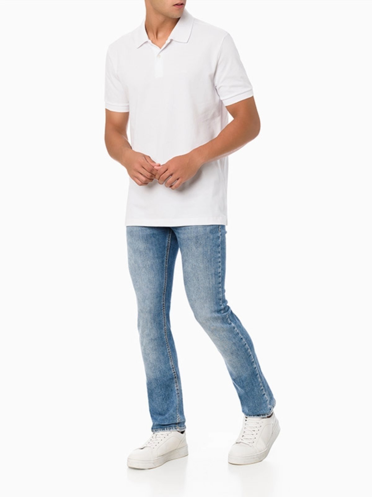 Camisa Polo Masculina Básica Sem Friso Calvin Klein - Branco CKS Premium Label