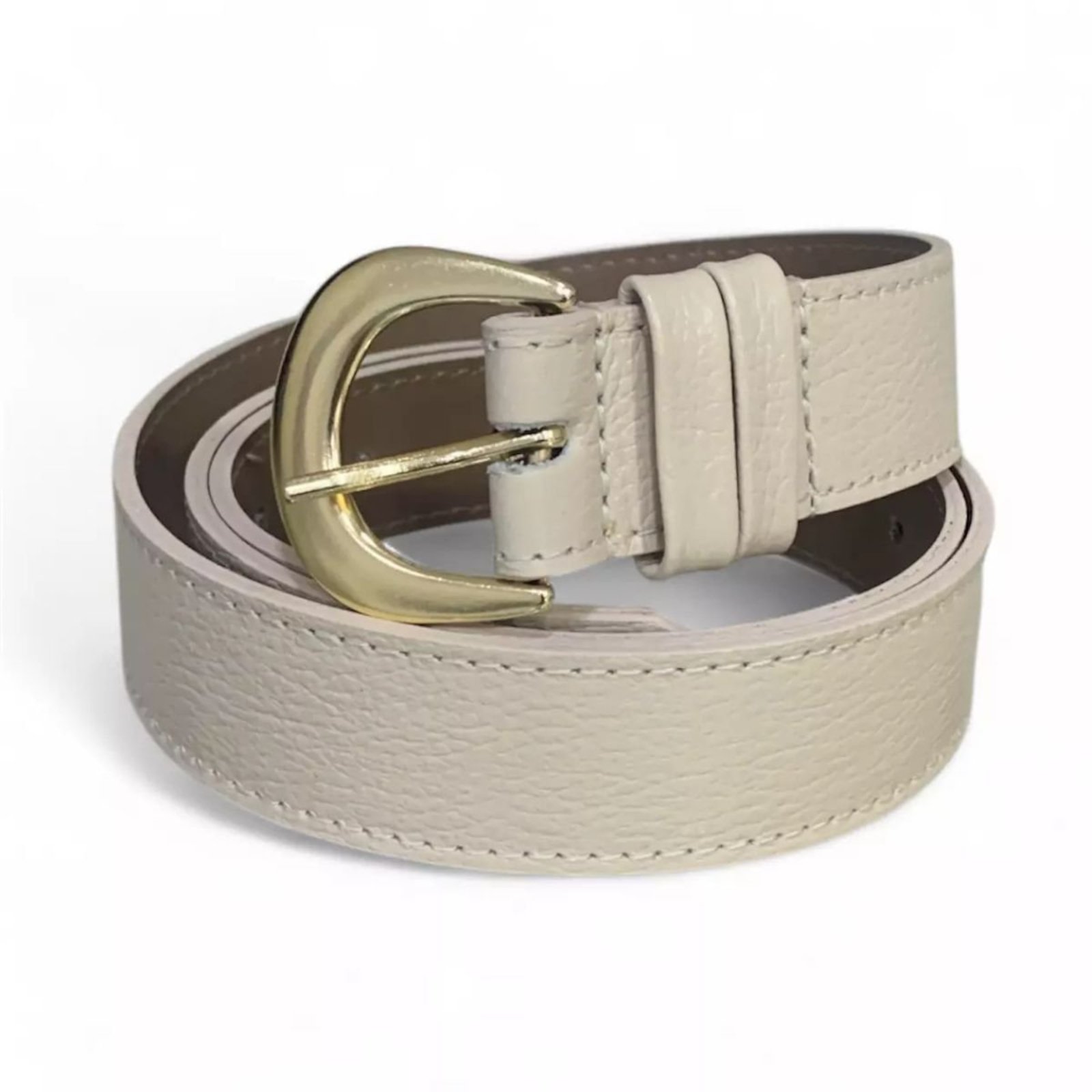 Cinto Feminino em Couro Fivela Arredondada 013 Off White