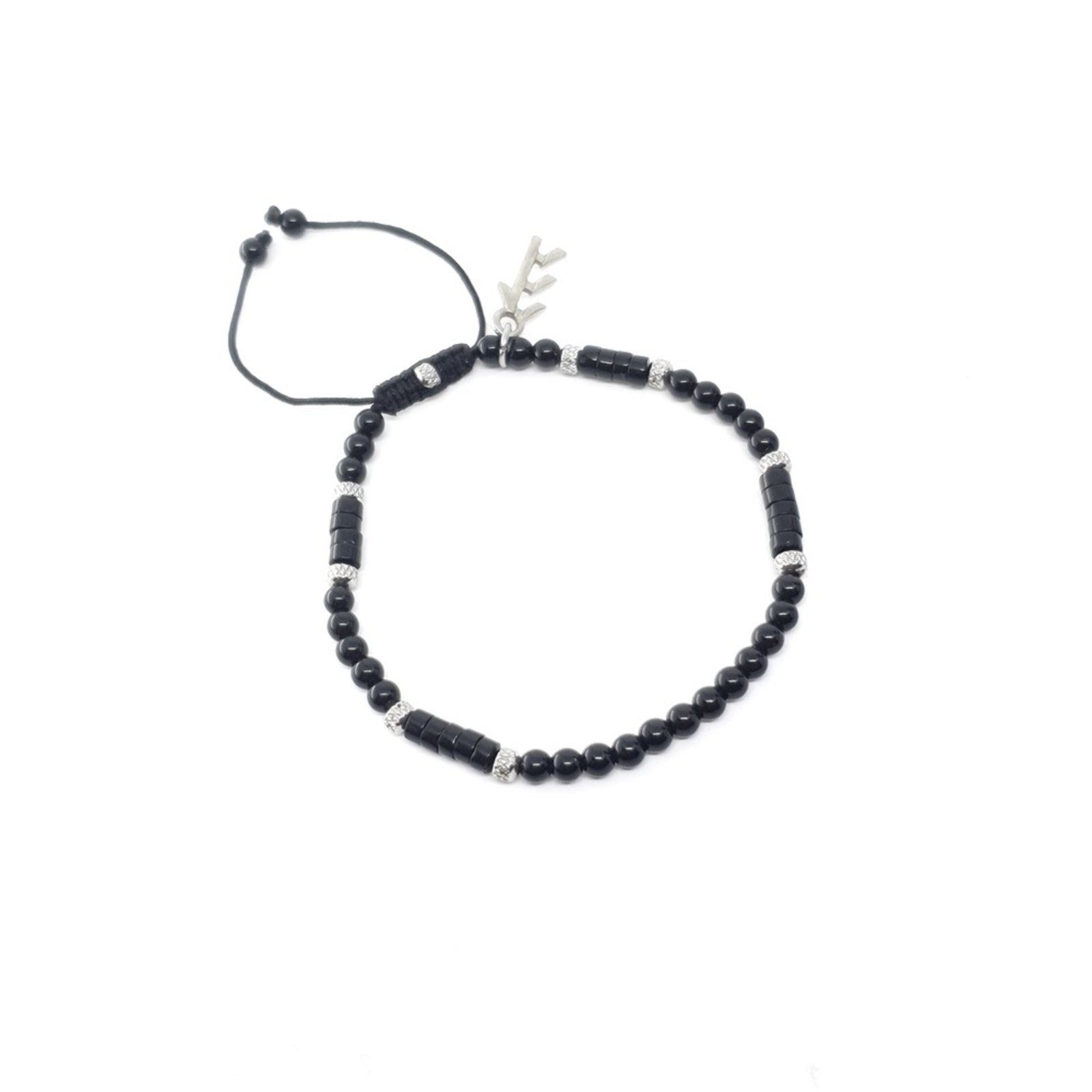 Pulseira de Pedras Disk Black Onix Prata Empóriotop