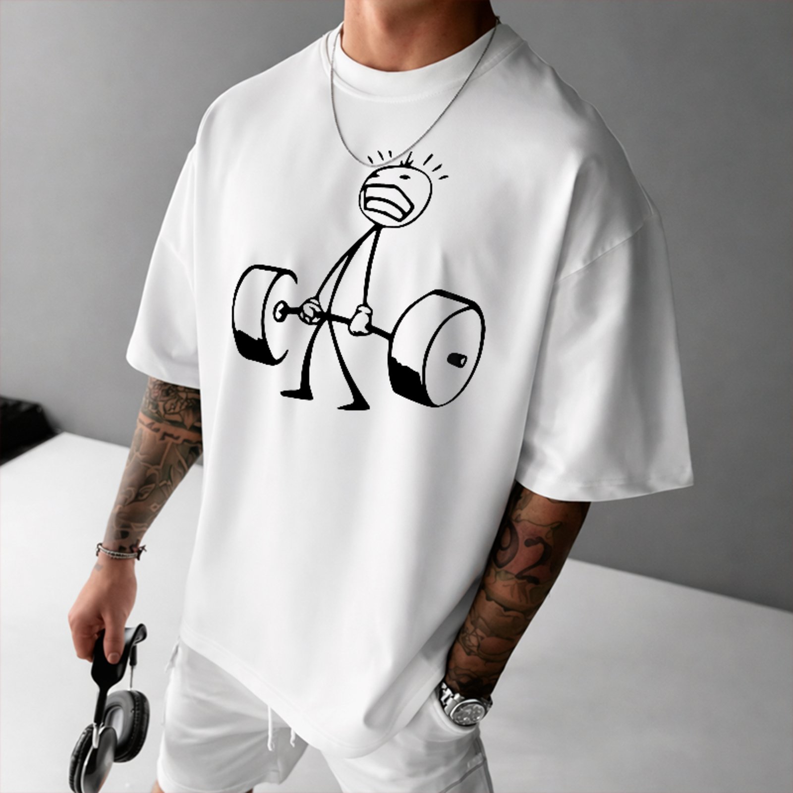 Camiseta Oversized Gym Funny Treino Pesado Academia Unissex Branco