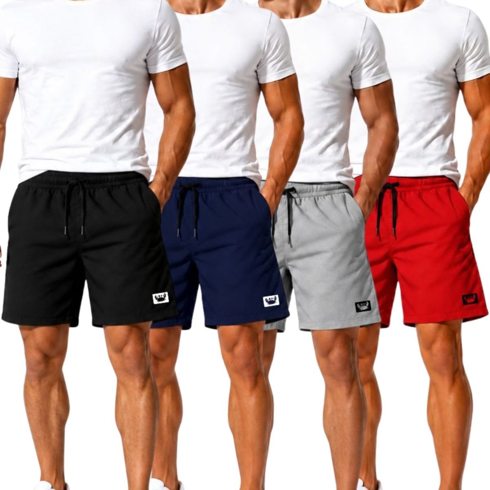 Kit 4 Short Masculino Tactel Leve Moda Praia e Piscina Bermuda Treino Academia Preto Azul Marinho Cinza e Vermelho