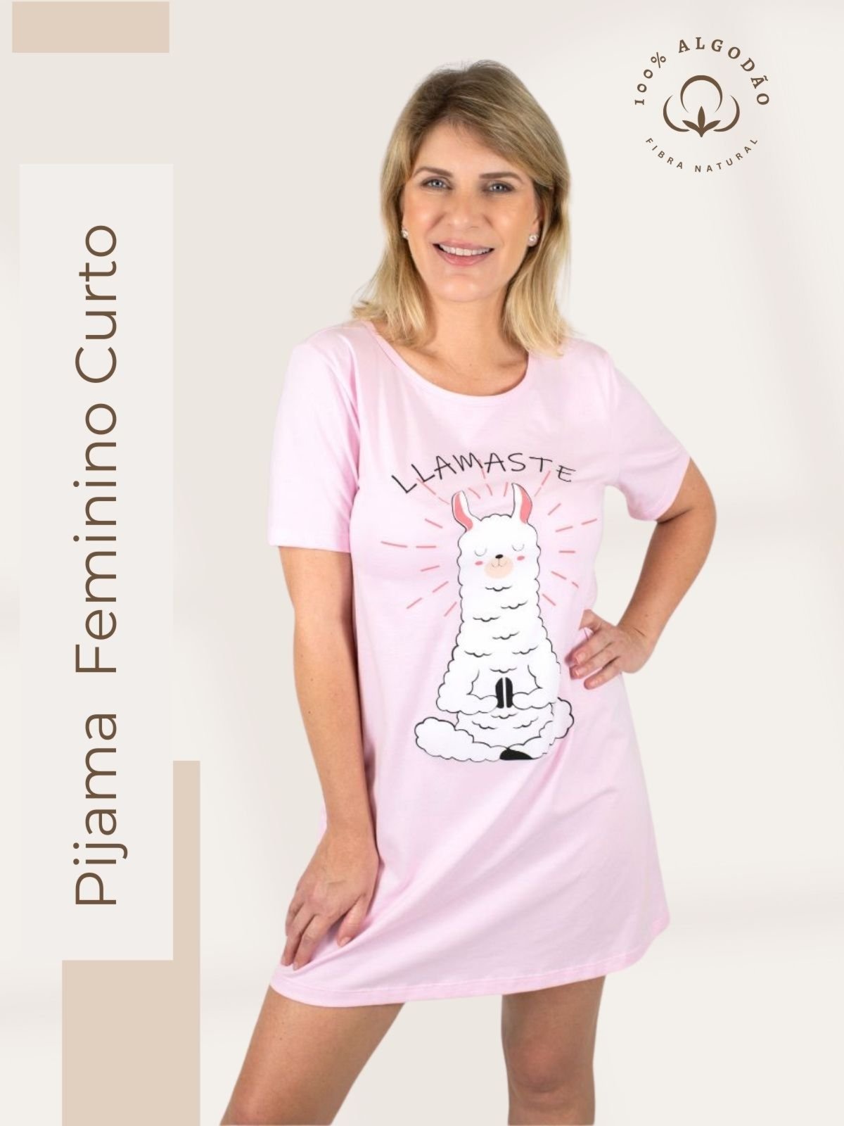 Camisola Algodão Piante Manga Curta lhamaste Rosa