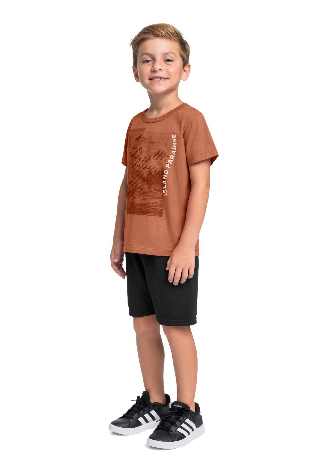 Infantil - Conjunto Camiseta Bermuda Moletom Bee Loop Marrom