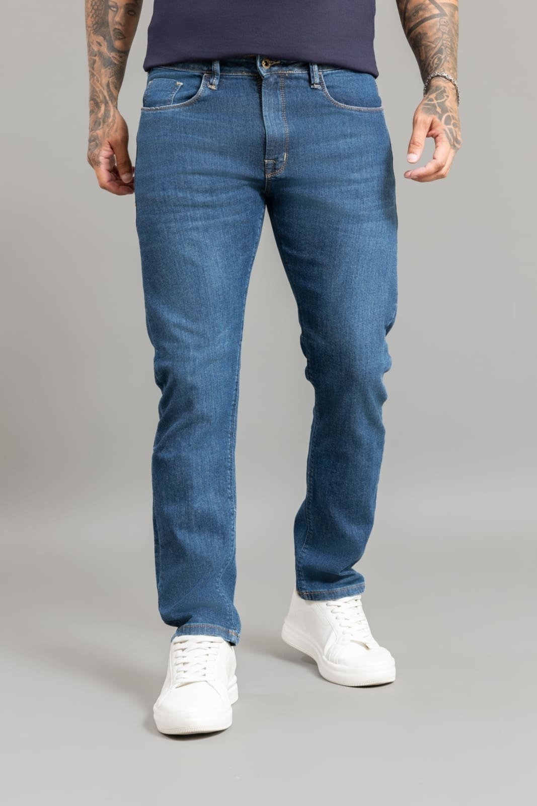 Calça Jeans Masculina Arqueada Lavagem Escura Dialogo Azul