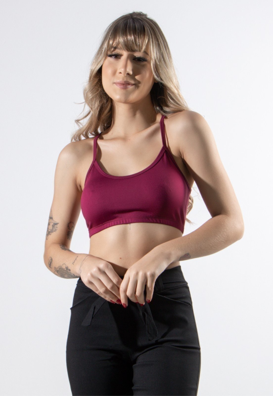 Top Fitness Nadador Feminino Alça Fina Academia Vinho