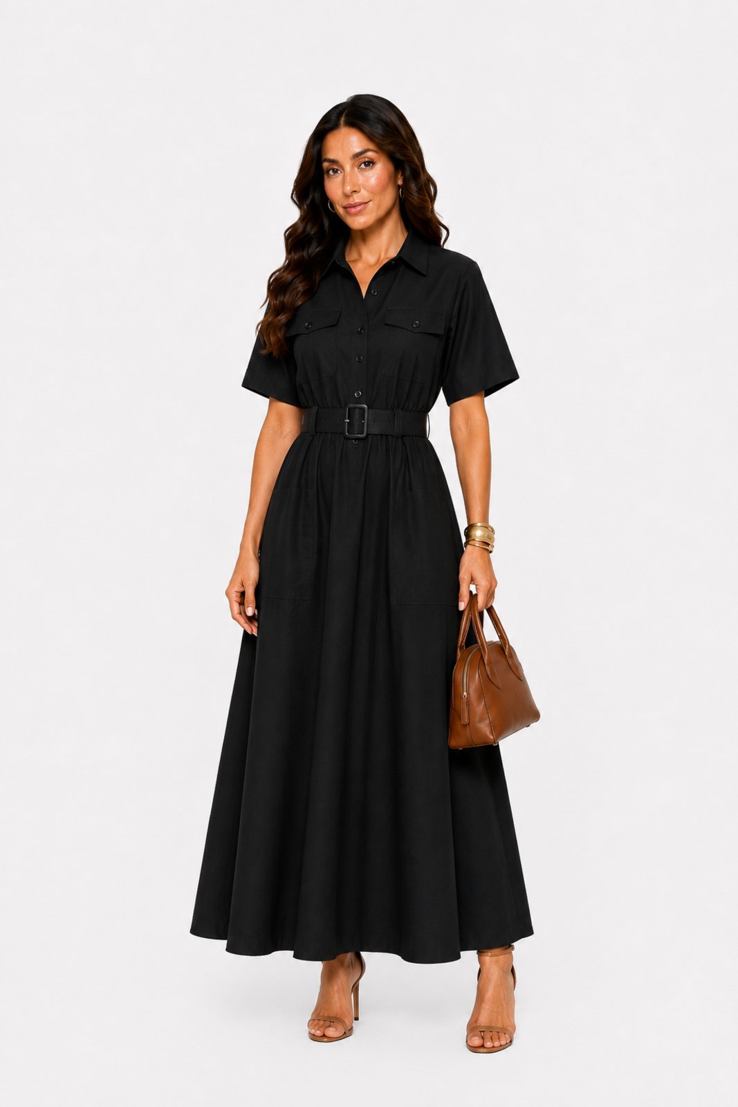 Vestido D Bell Outlet Fashion longo Gola Preto