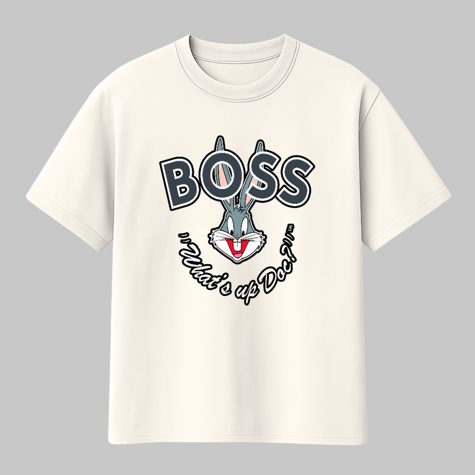 Camiseta Básica Bugs Bunny What’s Up Boss Estilo Streetwear Off White