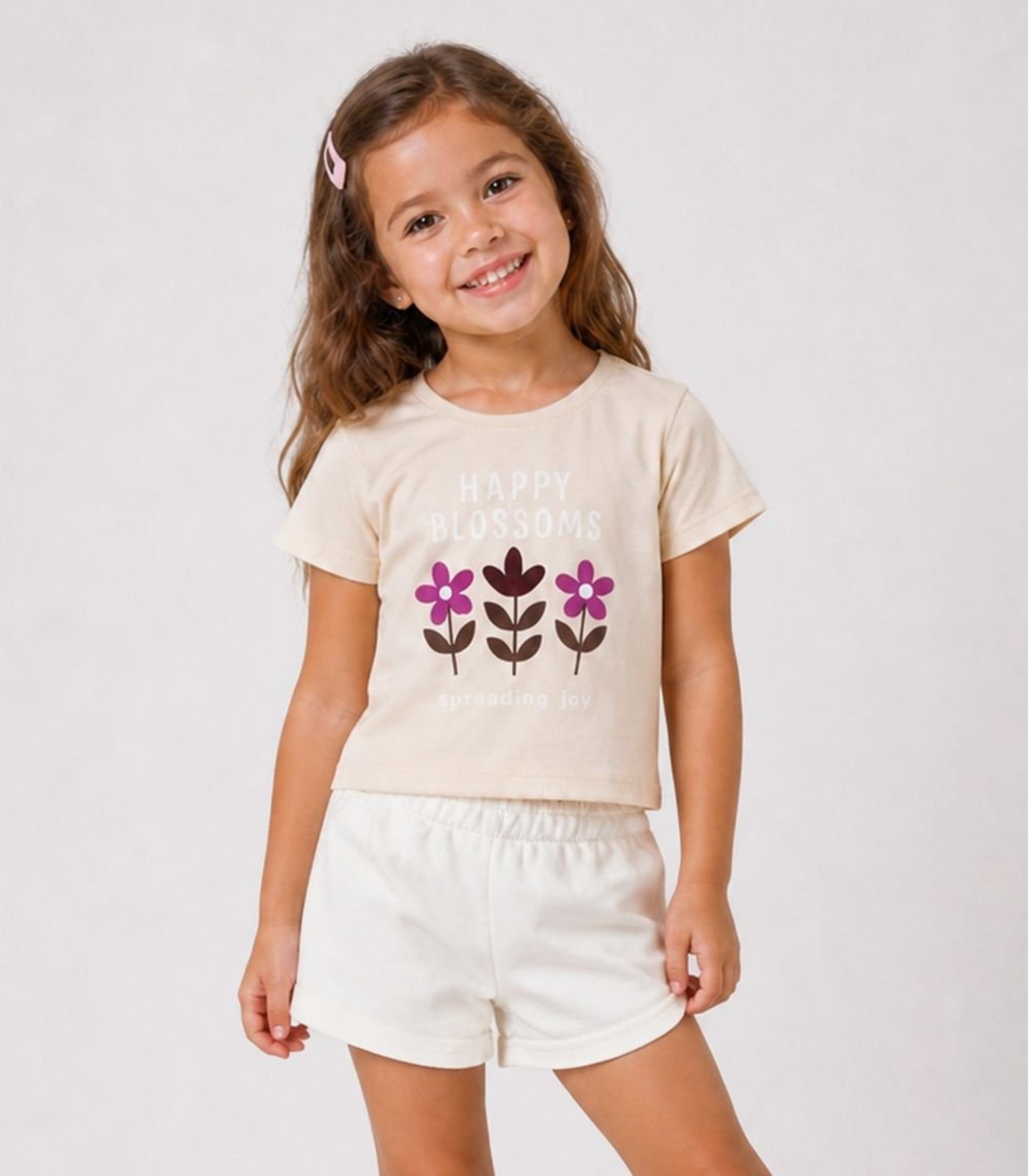 Infantil - Conjunto Menina Blusa Estampada e Short Select Bege
