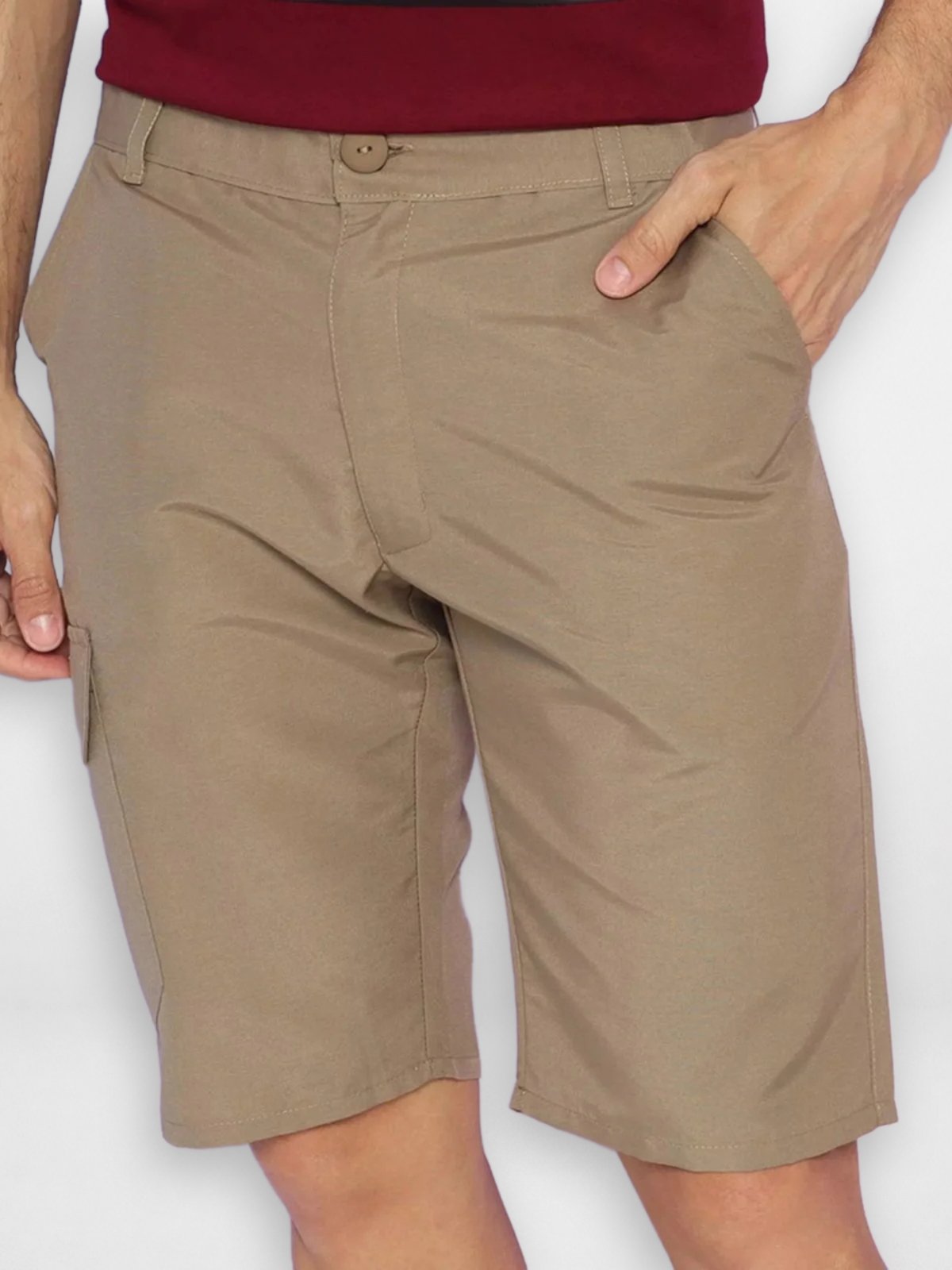 Bermuda Masculina Pompier Cargo em Viscolinho com Bolsos Caqui