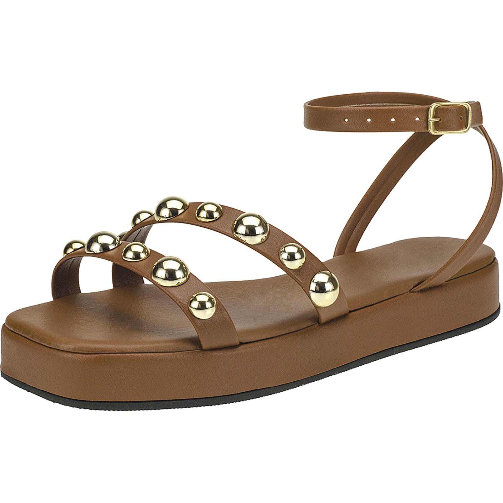 Sandalia Fem Maduda Flatform Meia Esfera Moda Conforto Caramelo