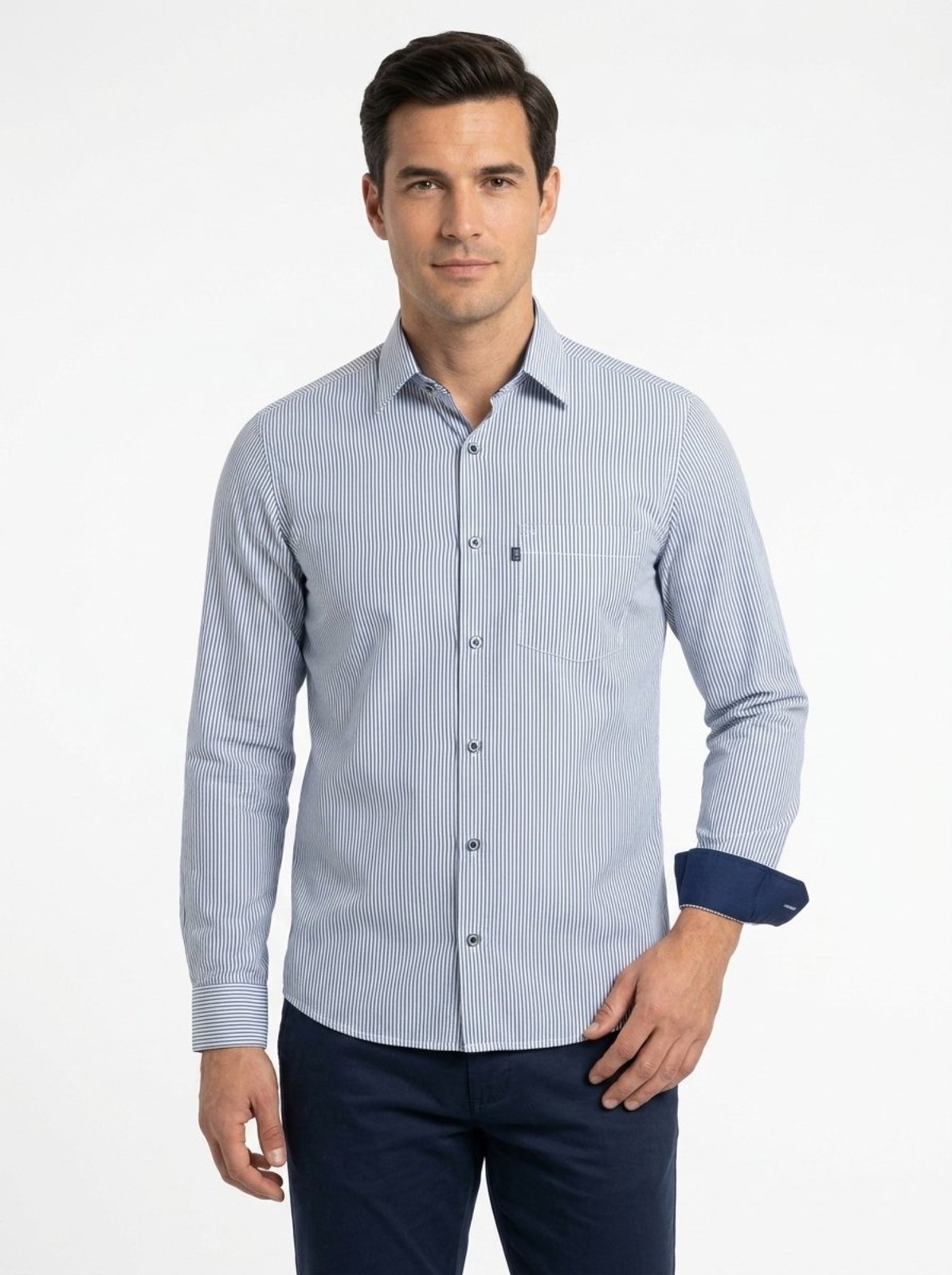 Camisa Social LBL Comfort Listrada Hunt Algodão/Poliéster Macia Cor10