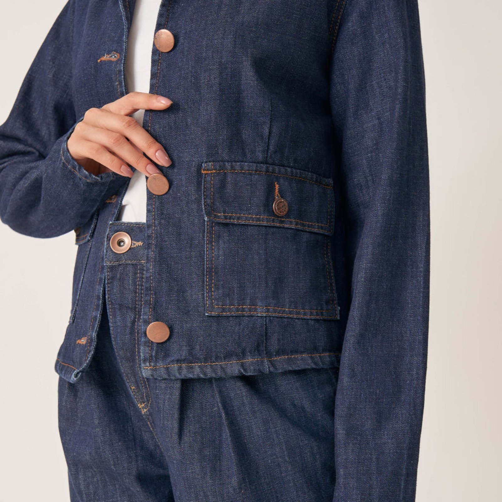 Vista 3 Jaqueta Camisa Jeans Bolso Cargo Pence Bloom azul marinho/branco Bloom azul marinho/branco