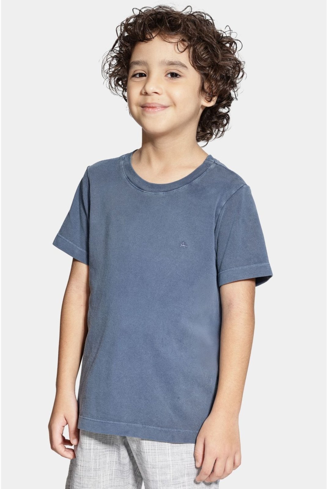 Infantil – Camiseta Aramis Piquet Estonada Manga Curta Azul Neblina