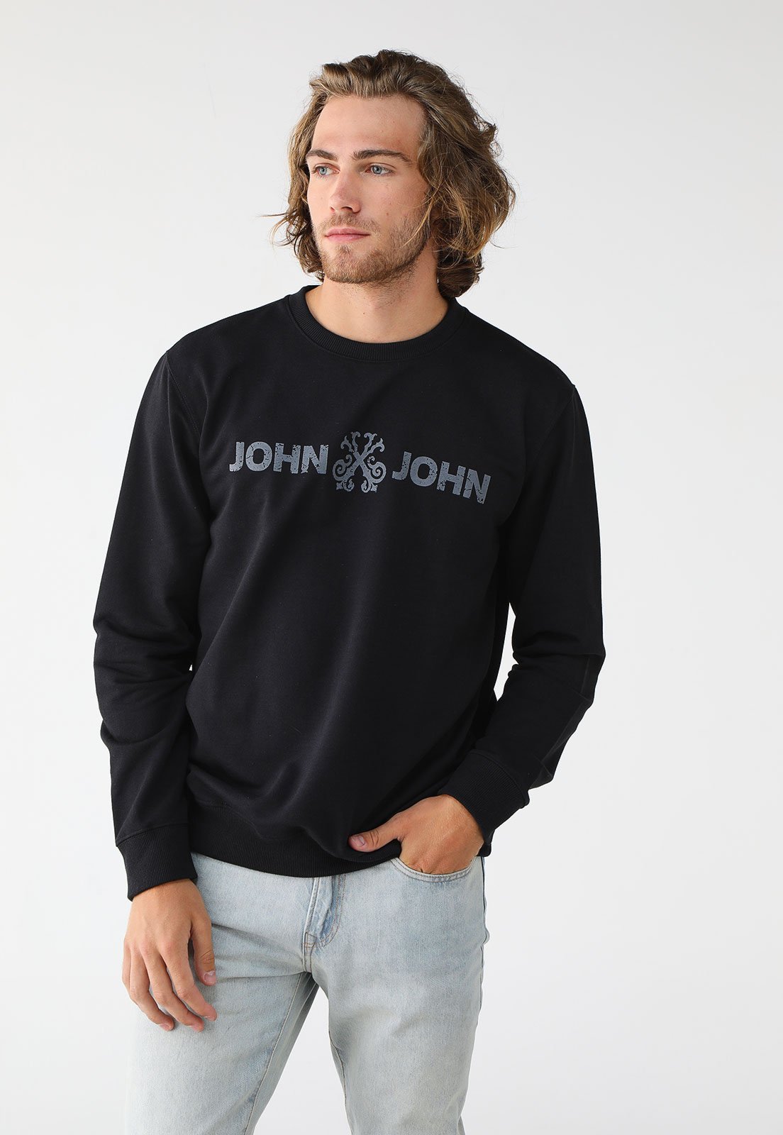 Blusa de Moletom Fechada John John Logo Preta