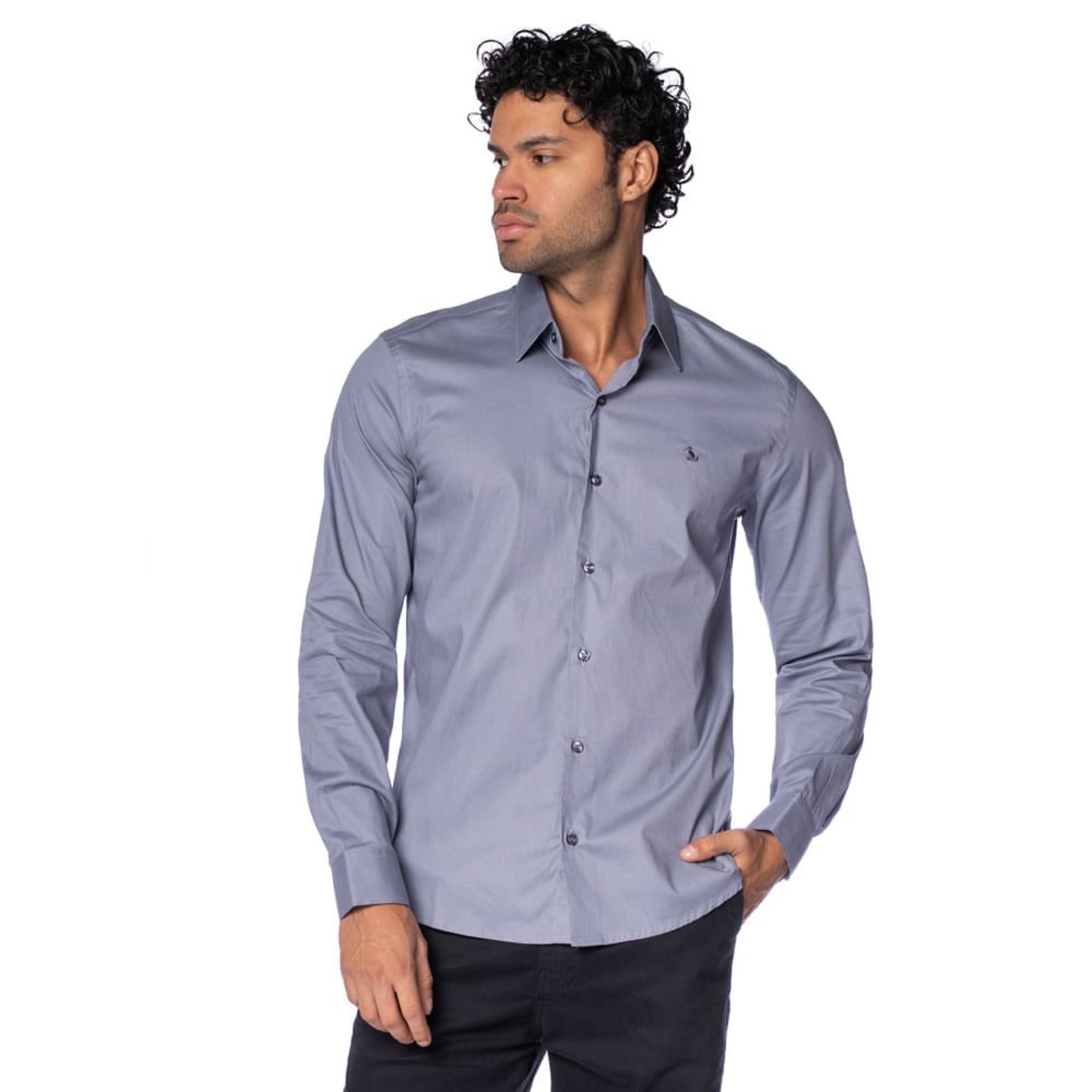 Camisa Masculina Amil Manga Longa Lavender Elastano Cinza