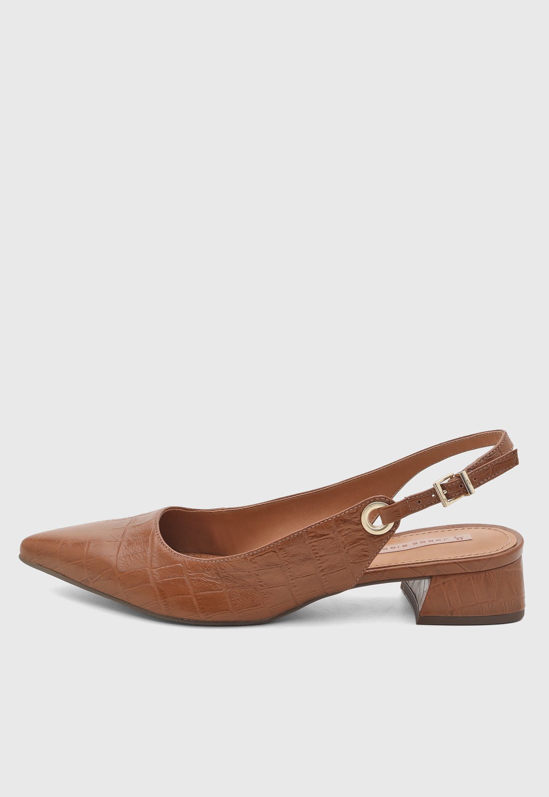 Scarpin Feminino Jorge Bischoff Couro Croco Salto Baixo Caramelo