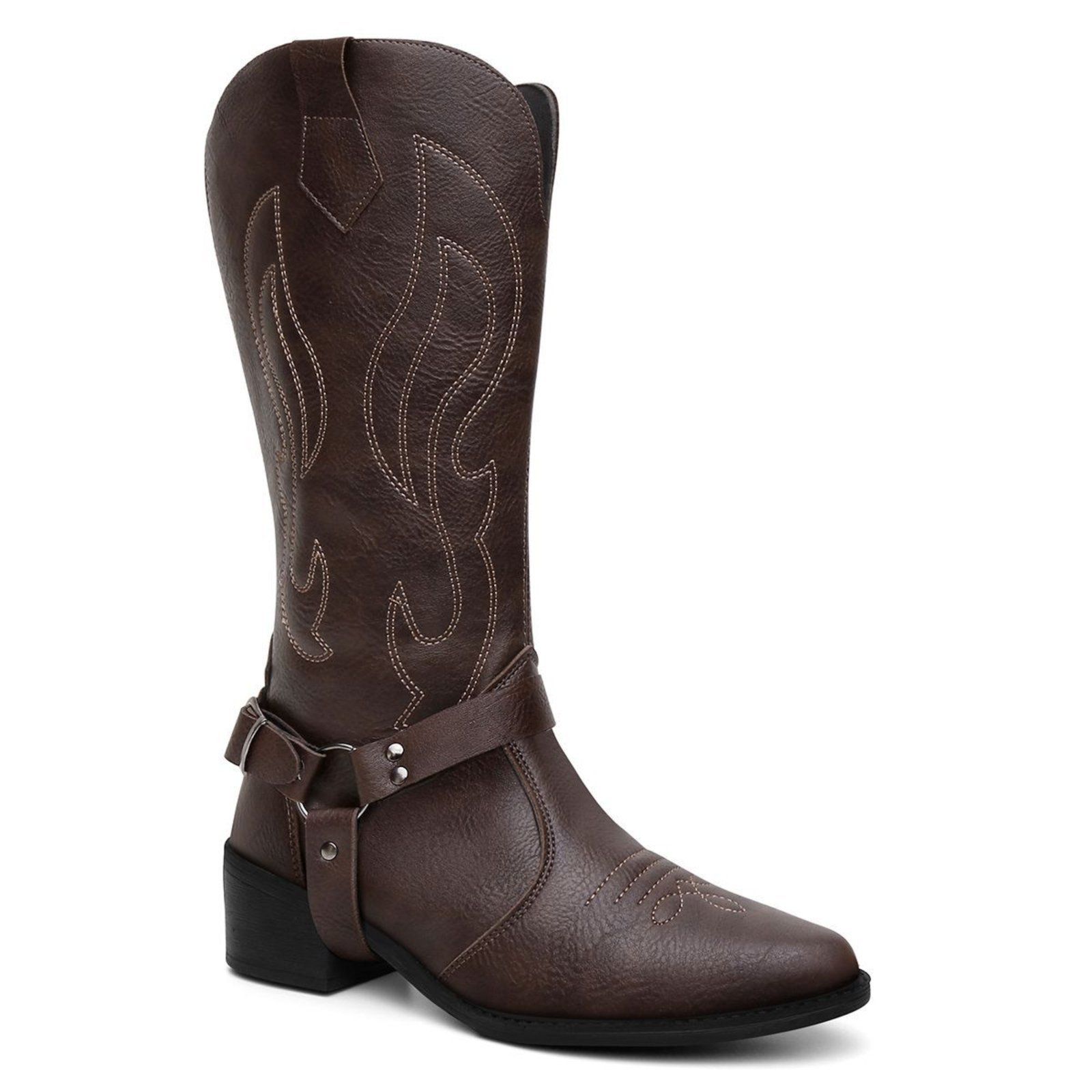 Bota Feminina Western Veritimo Cano Longo Texana Bordada Moda Country Confortável Café