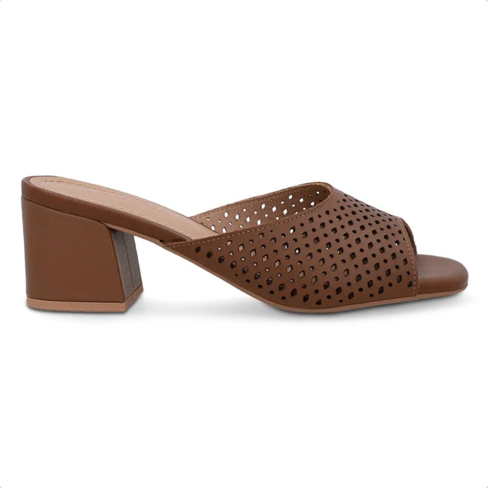Tamanco Usaflex Feminino Salto Bloco Laser UD09001 Marrom