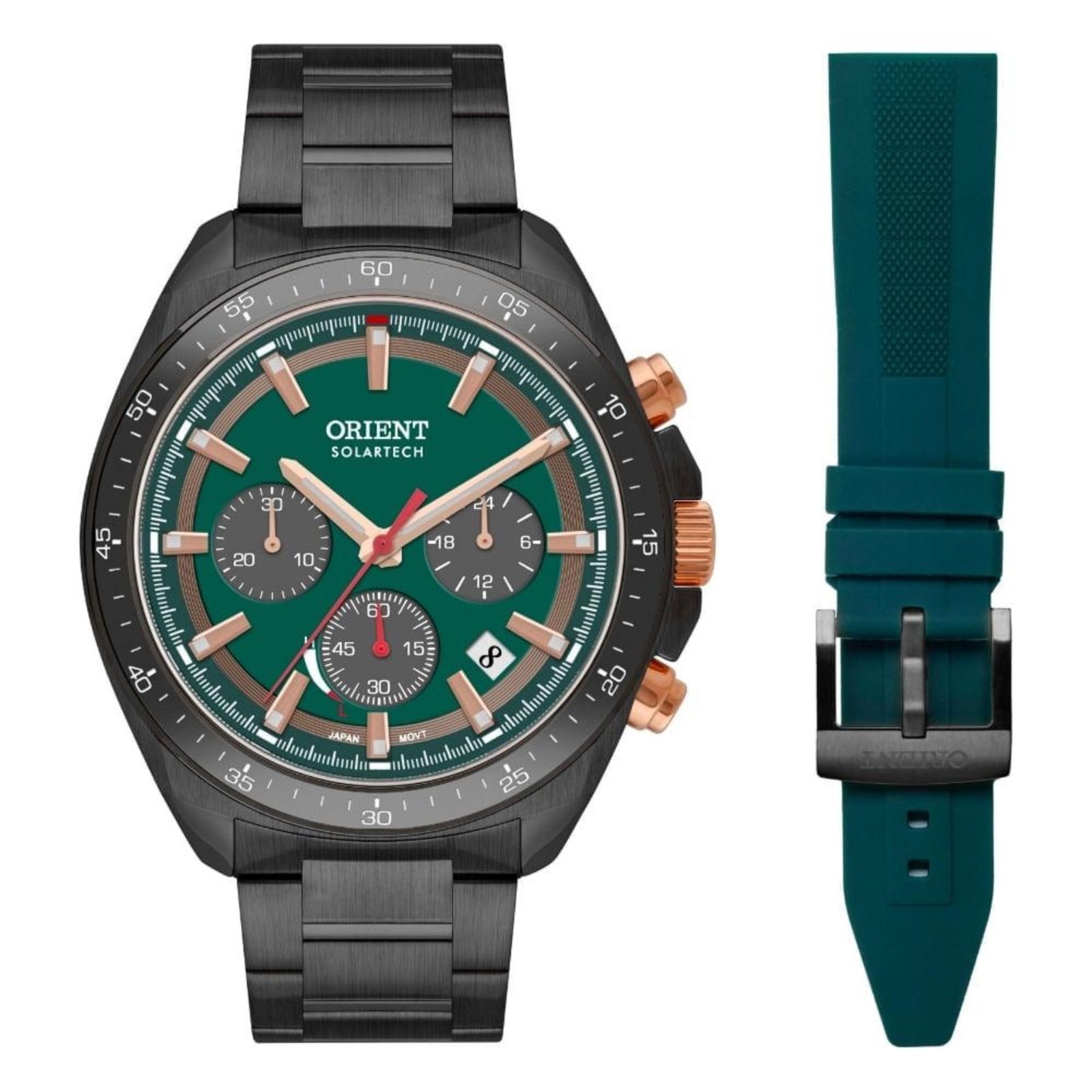 Relógio Masculino Orient Solartech Cronógrafo Pulseira Extra Exclusivo MYSSC019 E1GX Verde