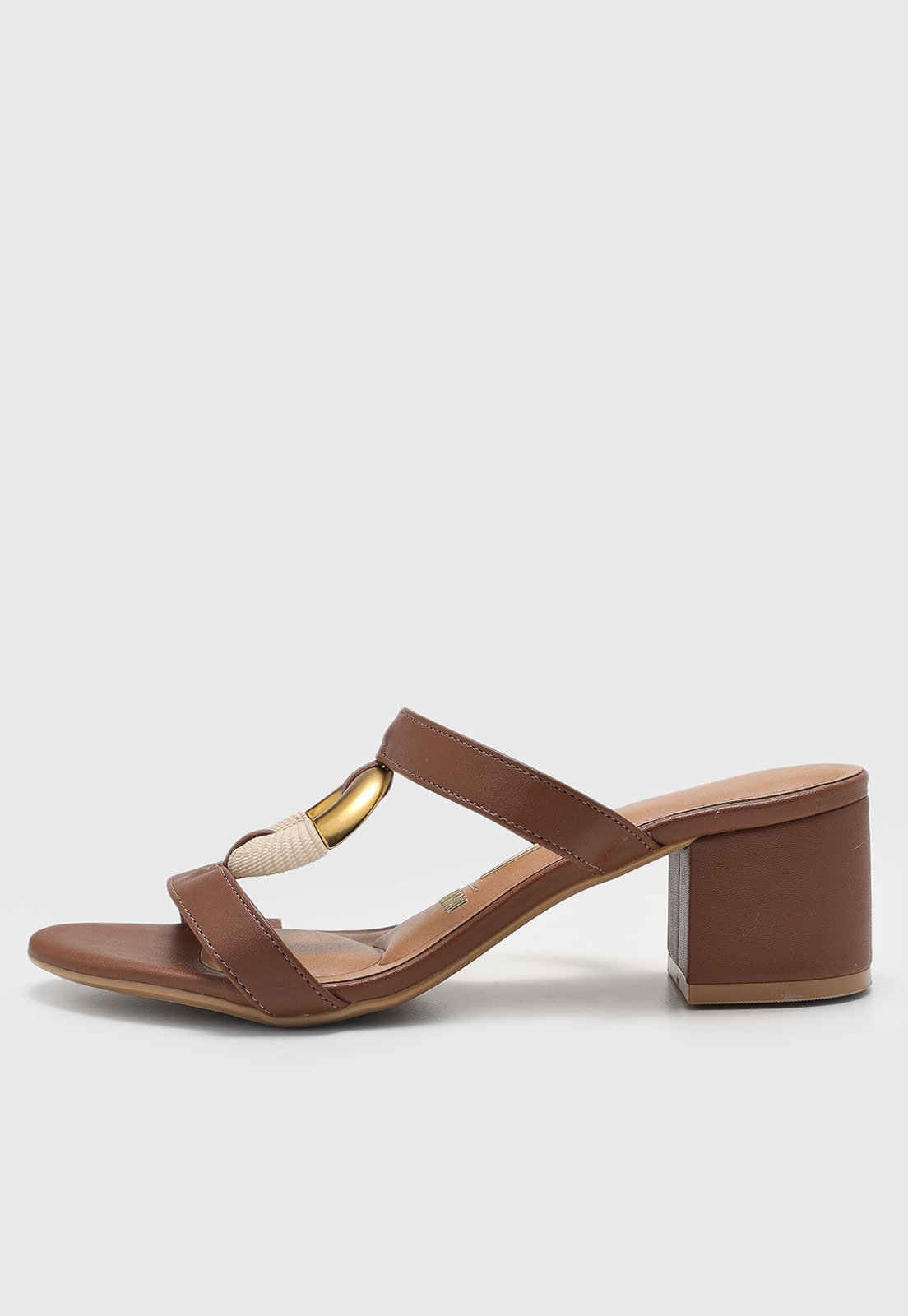 Sandália Feminina Vizzano Salto Bloco Detalhe Dourado Marrom