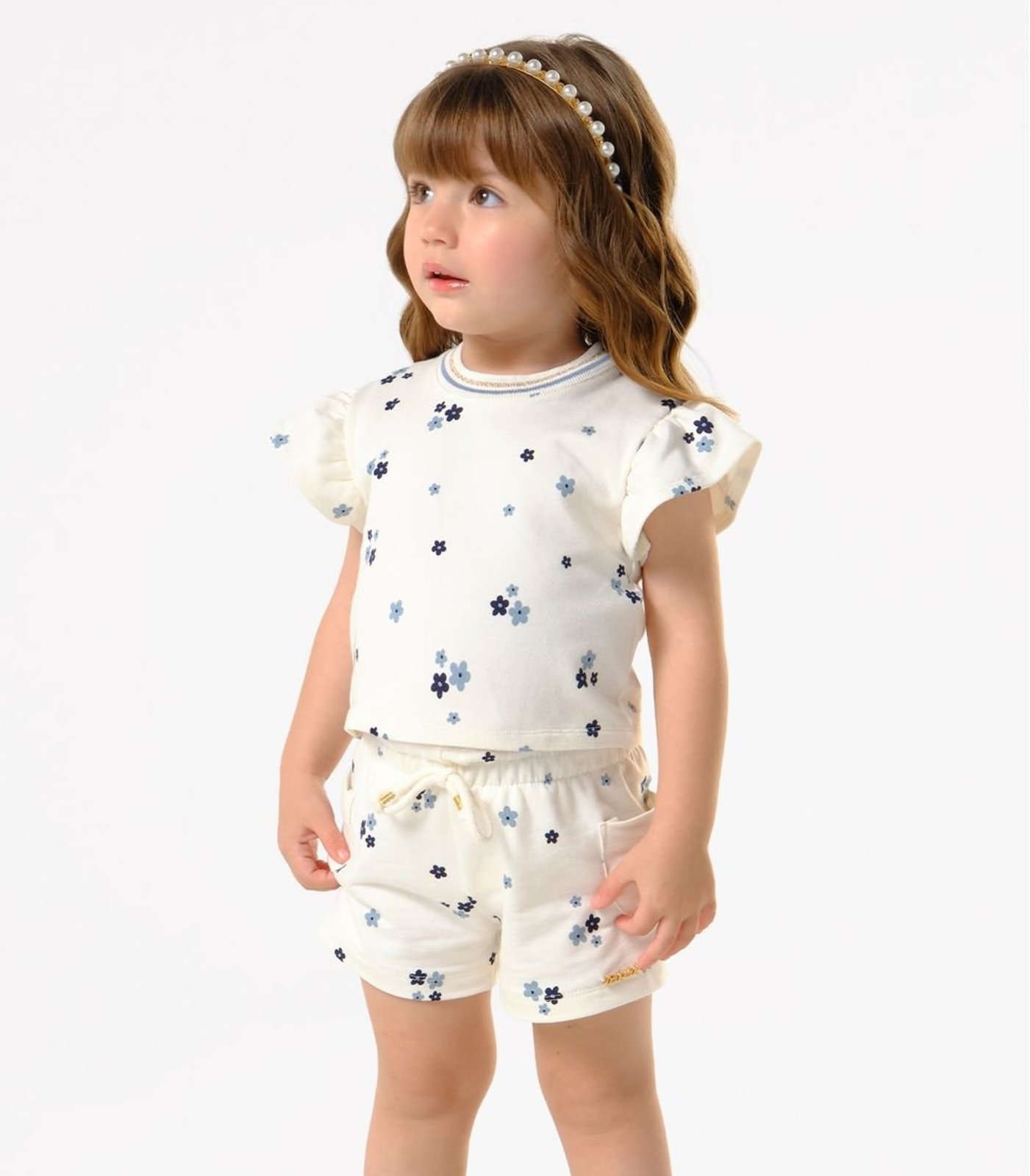 Infantil - Conjunto Menina Blusa Com Shorts Trick Nick Bege