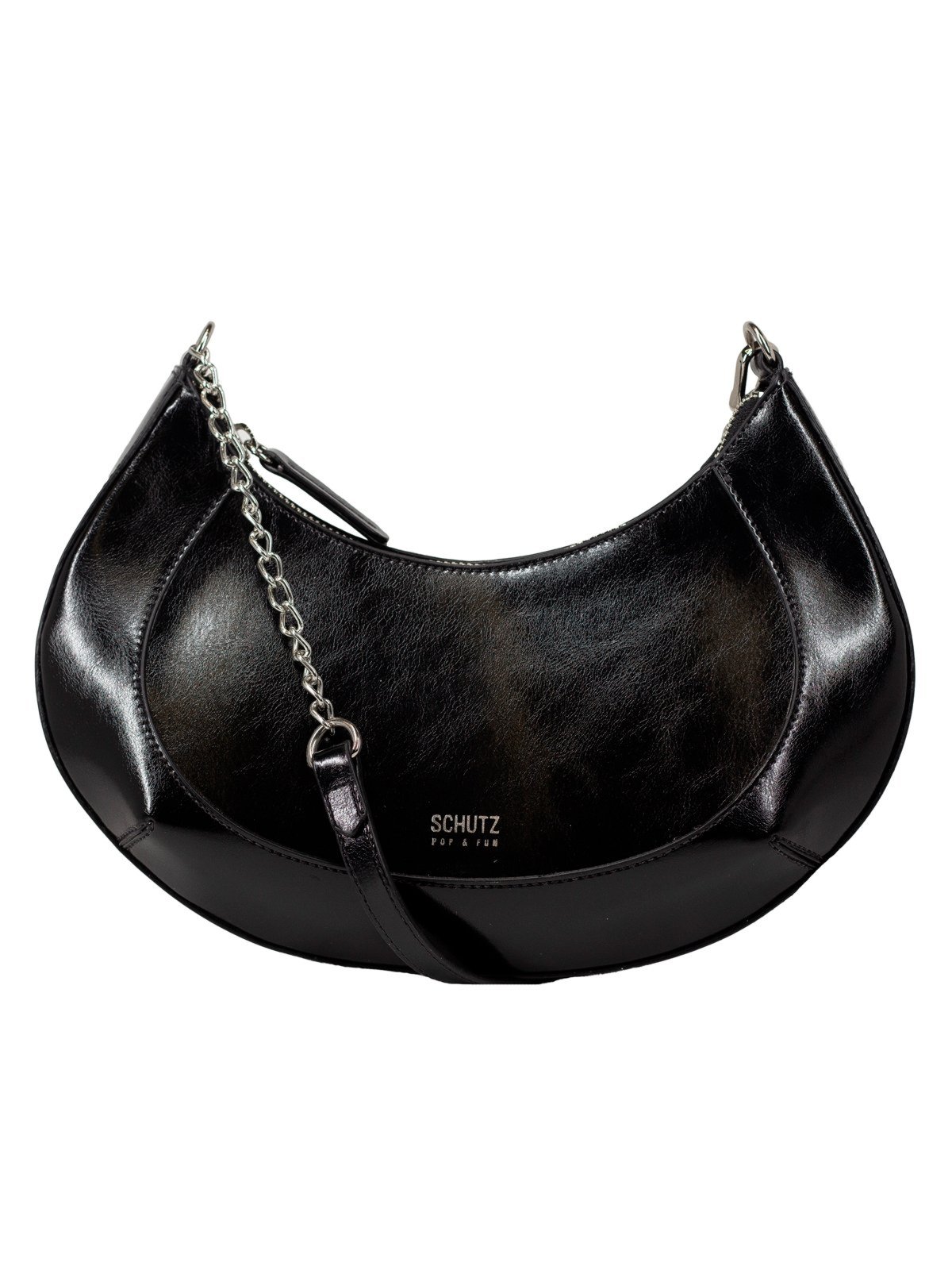 Bolsa Feminina Pequena Schutz Crossbody Ella Tiracolo Alça com Corrente Preto Black
