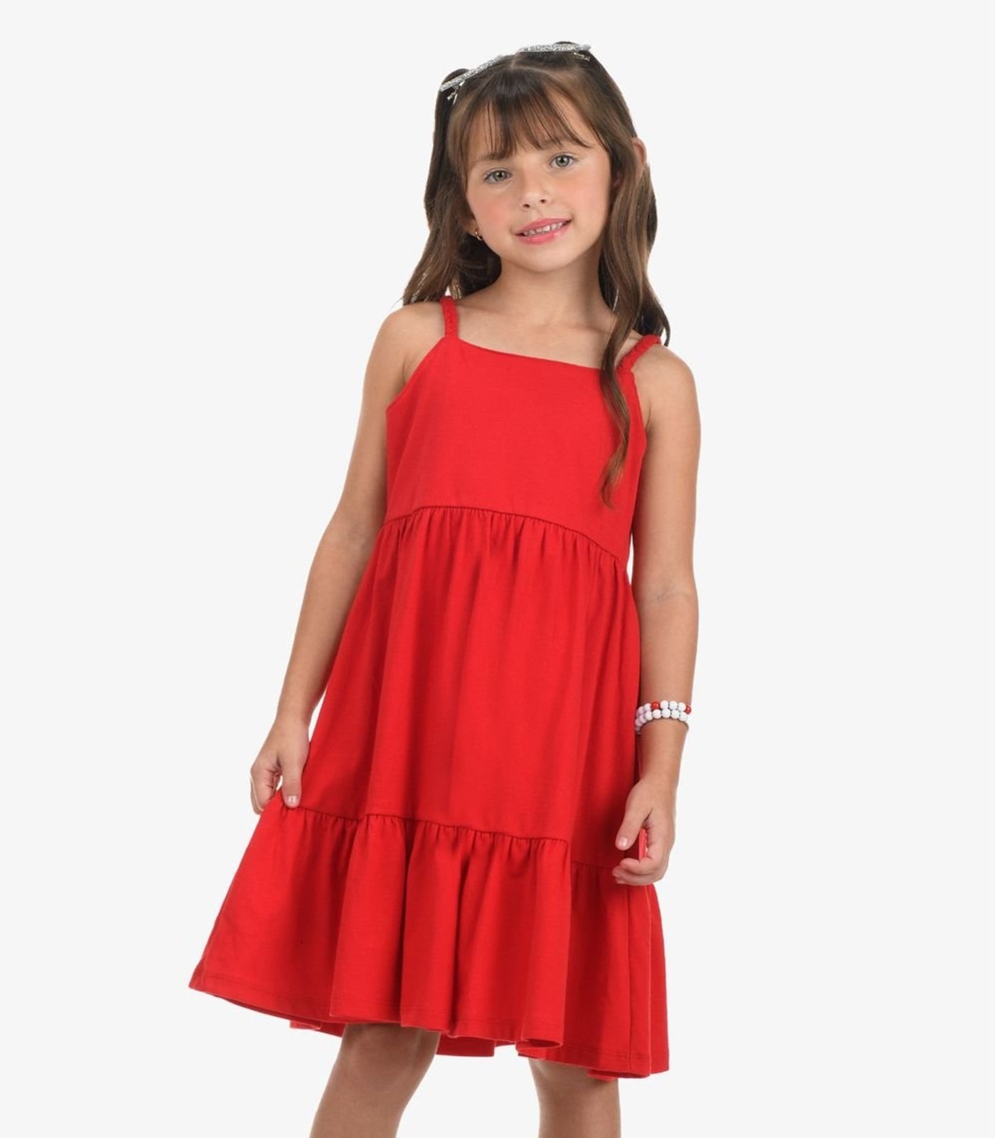 Vista 2 Infantil - Vestido Meia Malha Rovi Rovitex Kids vermelho