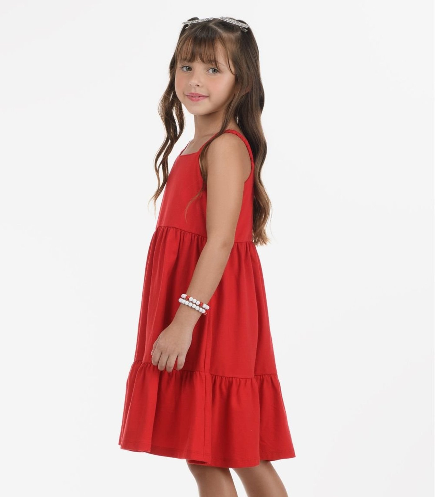 Vista 3 Infantil - Vestido Meia Malha Rovi Rovitex Kids vermelho