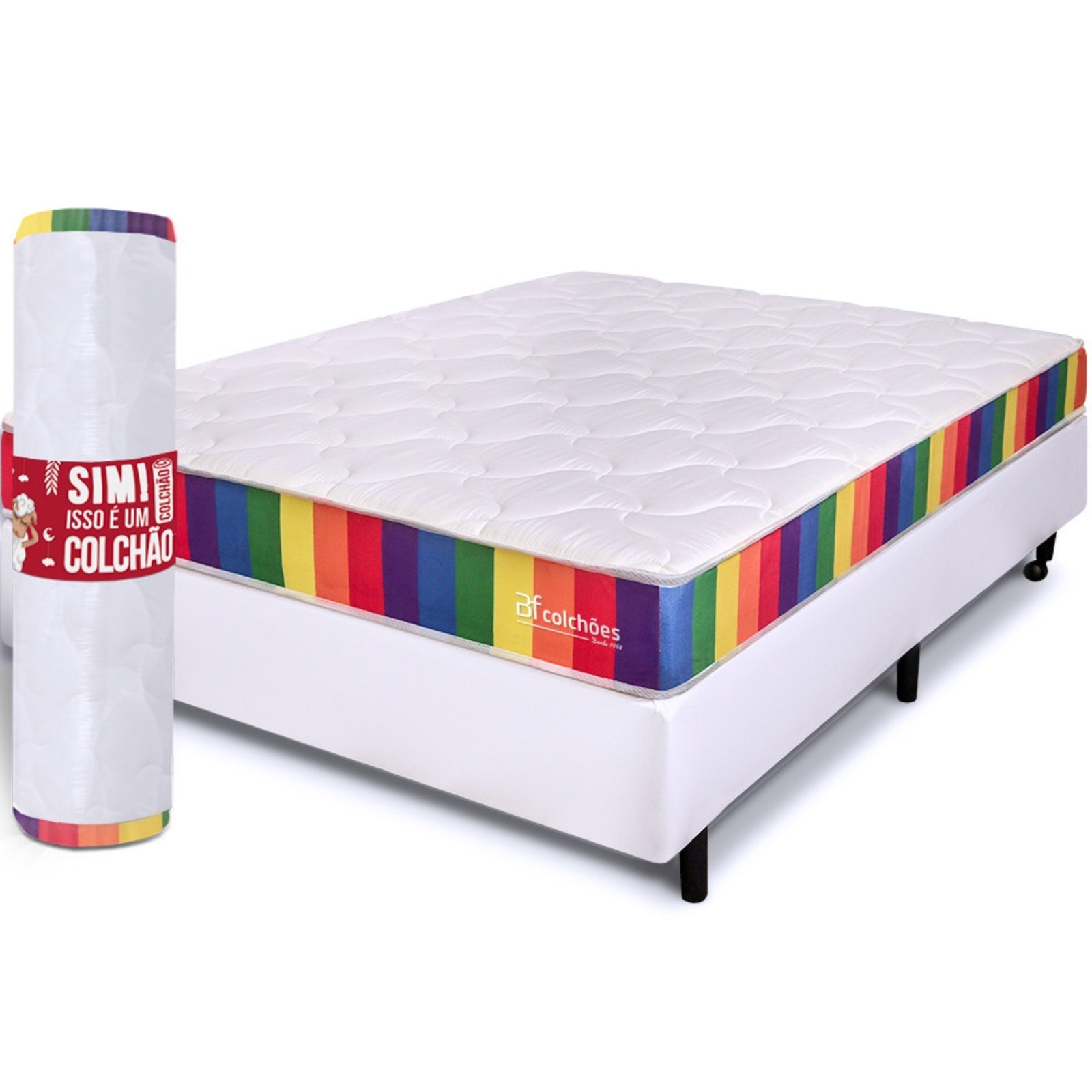 Cama Box com Colchão Casal D33 a Vácuo Ortopédico Rainbow 138x188cm BF Colchões