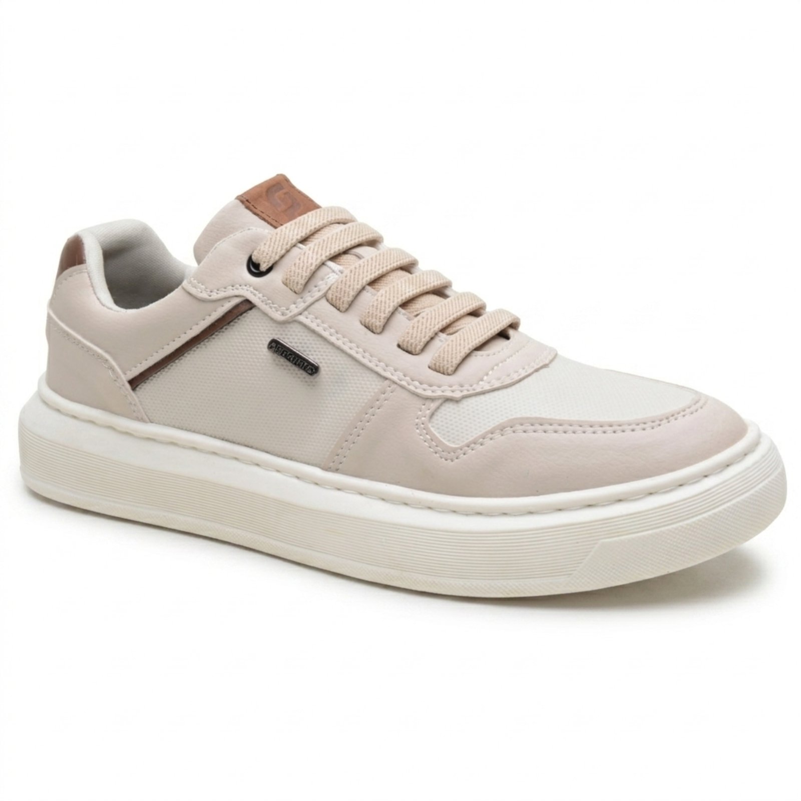 Tênis Sapatênis Masculino Branco Miuzzi Casual Clássico Para Trabalho Dia a Dia Com Solado Alto Branco Plataforma Com Cadarço Creme