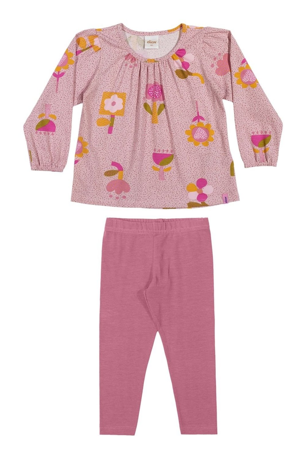 Infantil - Conjunto Longo Menina Flores Elian Rosa