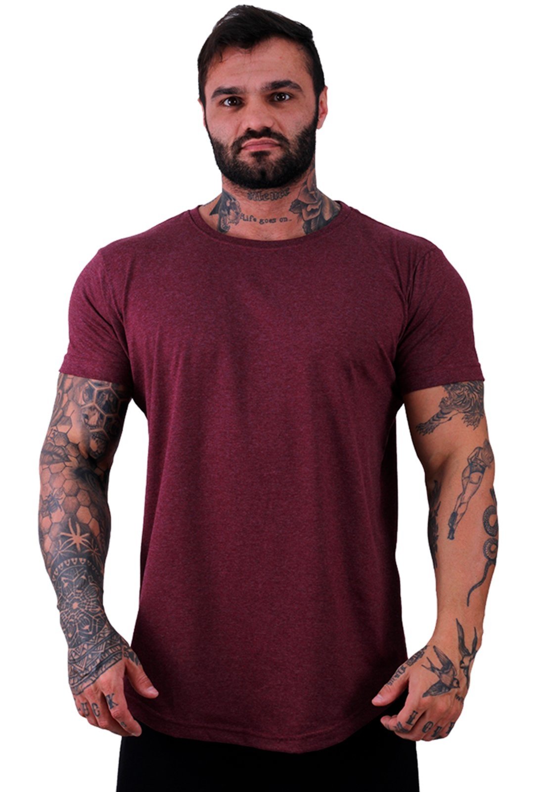 Camiseta Longline Masculina MXD Conceito para Academia e Casual Bordô Mesclado