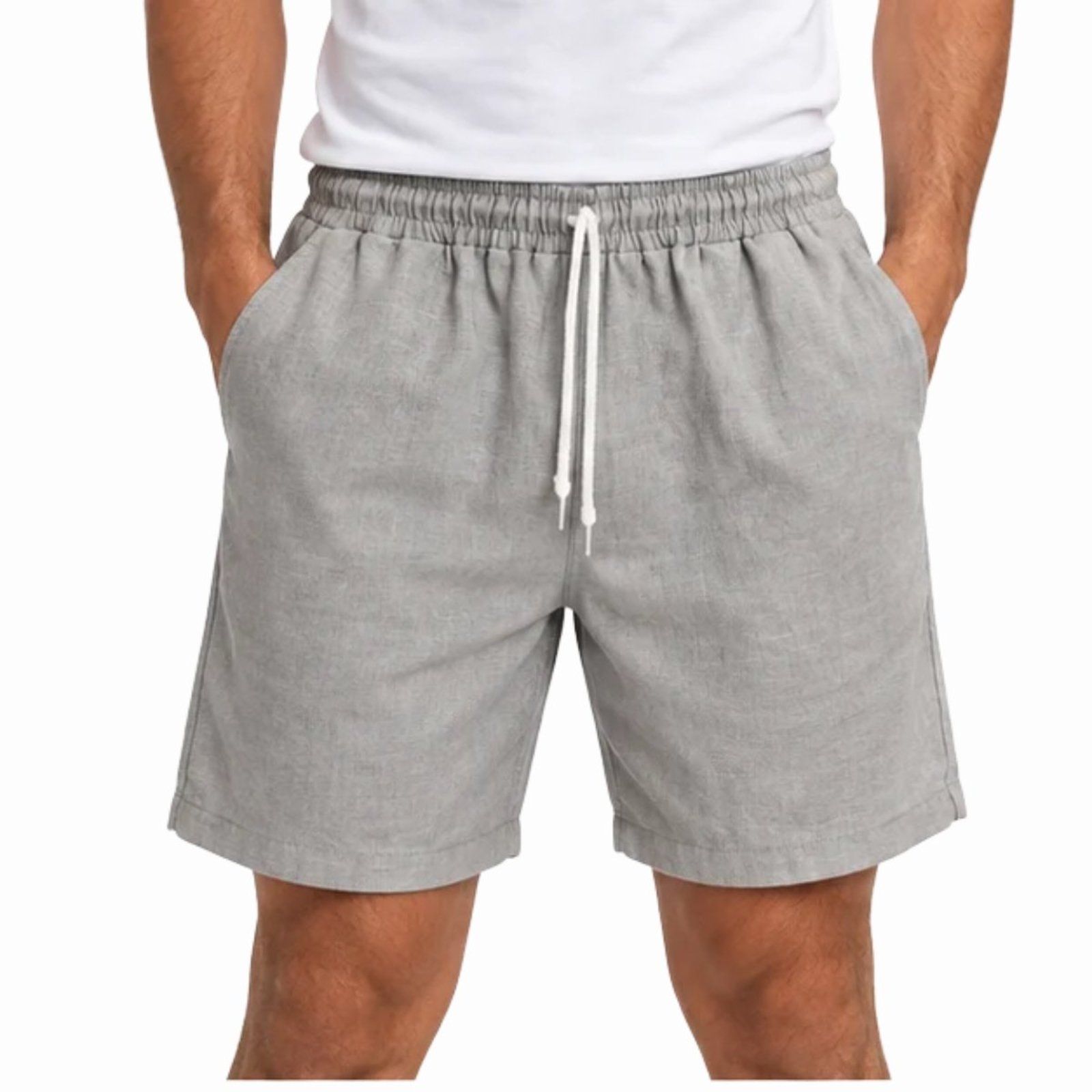 Bermuda Masculina FMF Linho Casual com Cordão e Bolsos Cinza