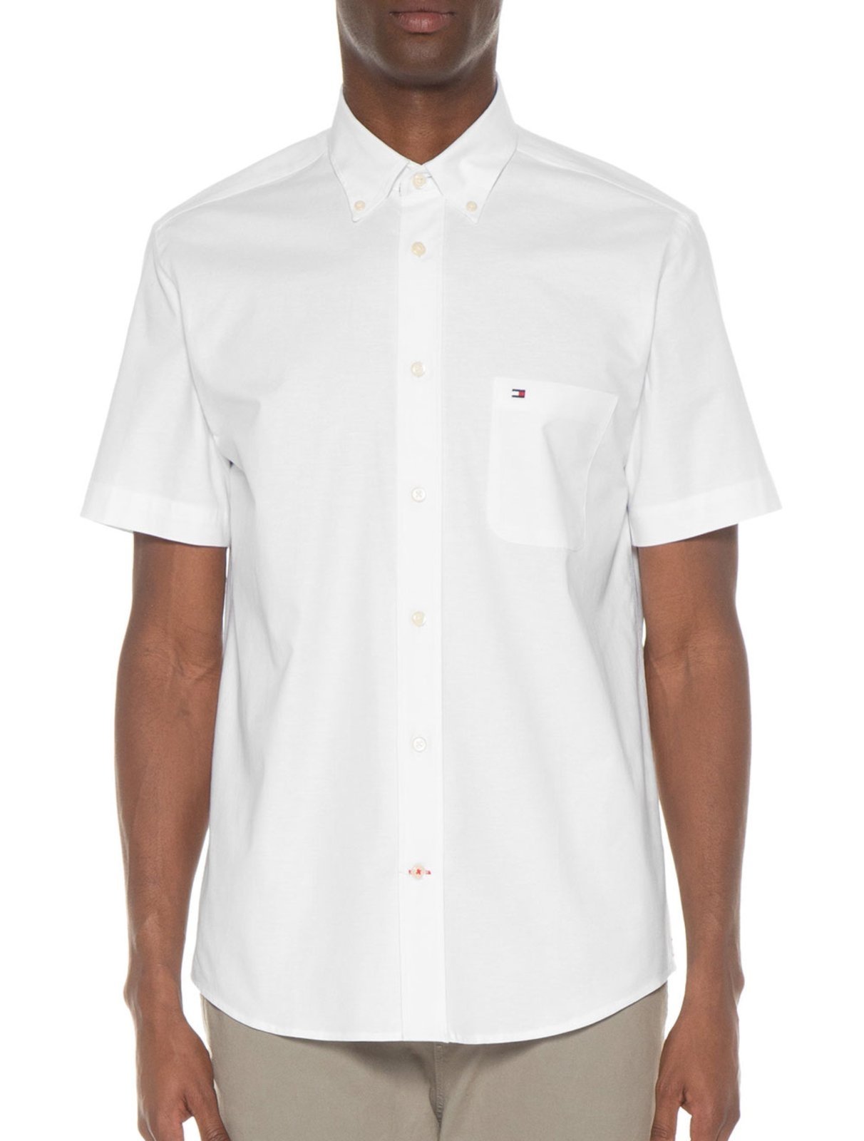 Camisa Tommy Hilfiger Masculina Manga Curta Regular Classic Poplin Branca