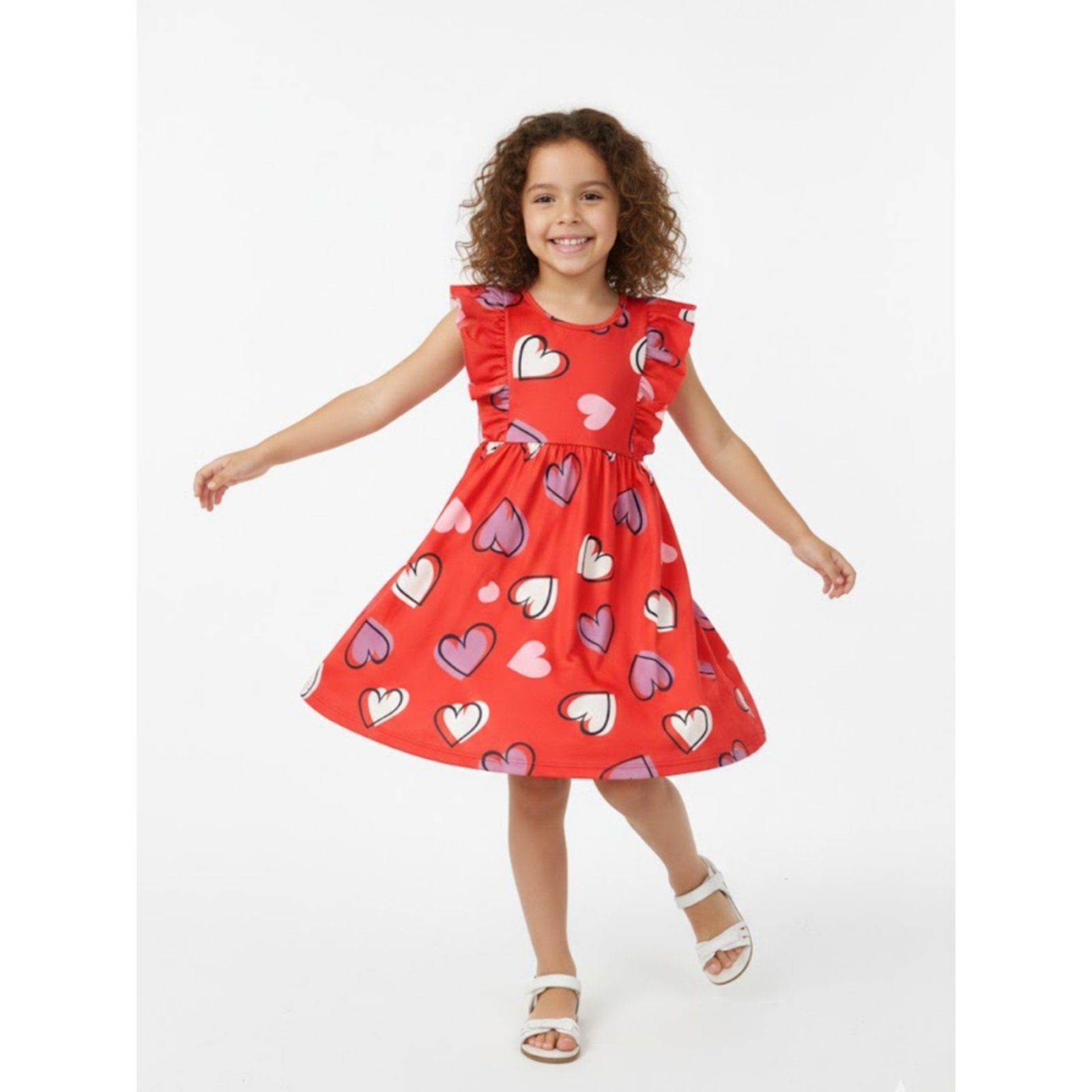 Vista 2 Infantil - Vestido Menina com Babados Coração ROSA AZUL KIDS vermelho ROSA AZUL KIDS vermelho
