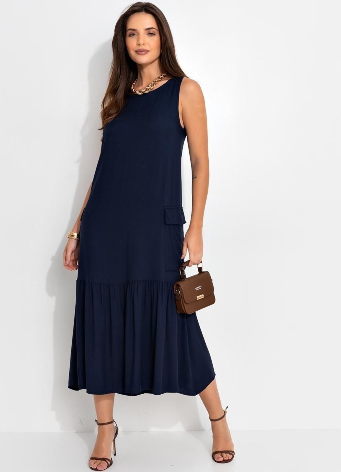 Vestido Viscose Plana Sarjada Azul Marinho Azul Quintess