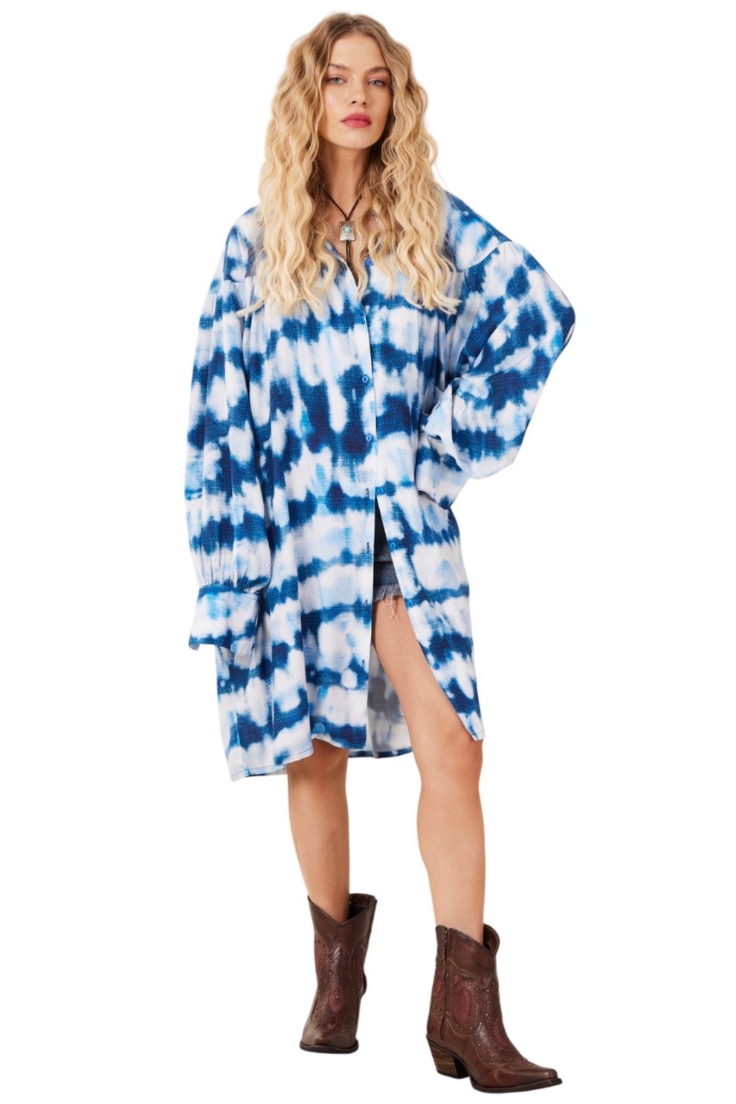 Chemise Ampla Manga Longa Azul Tie Dye Digital Love Yacamim N9 Paris – Estampado