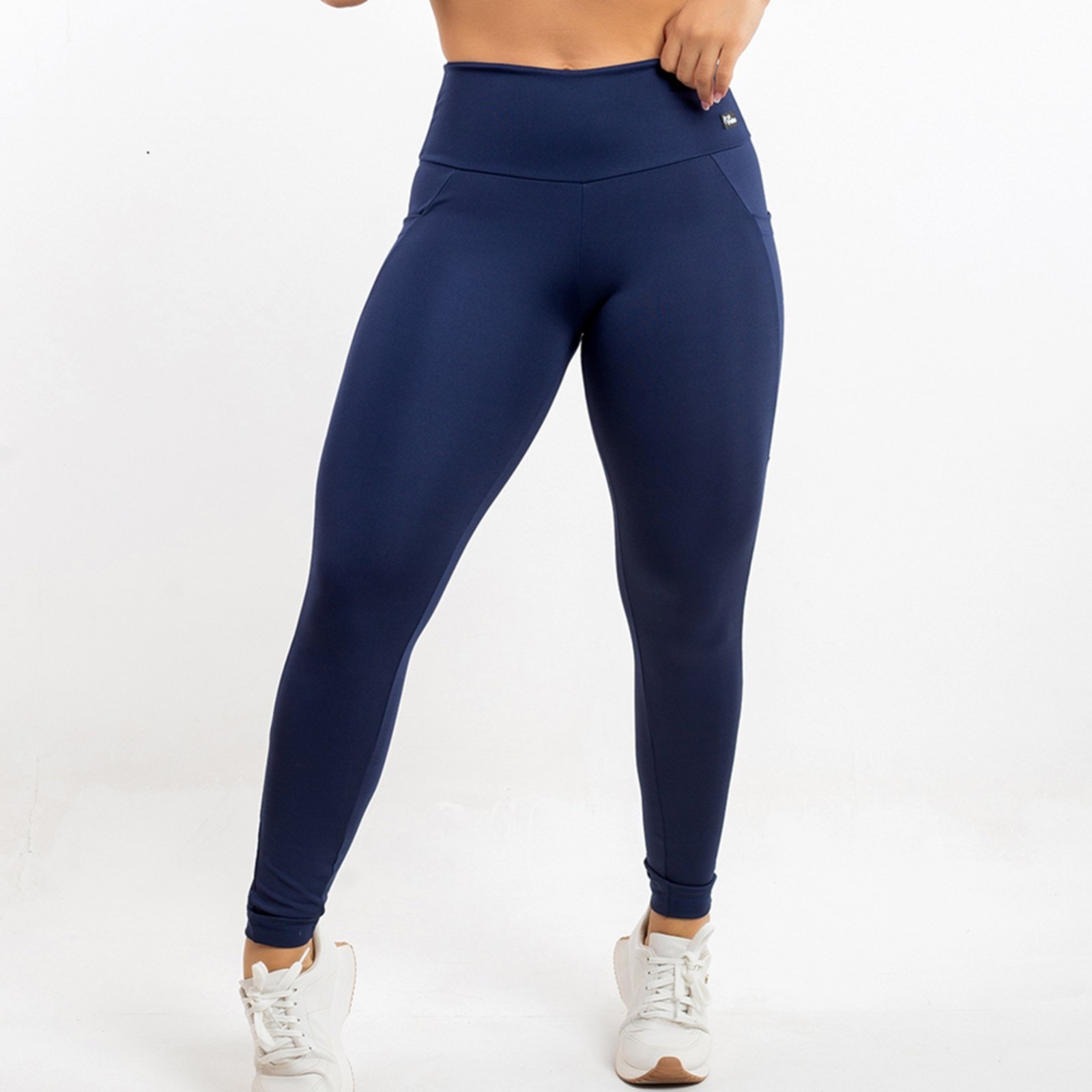 Calça Legging Cós Duplo Não Fica Transparente com Bolso Viére Azul Marinho