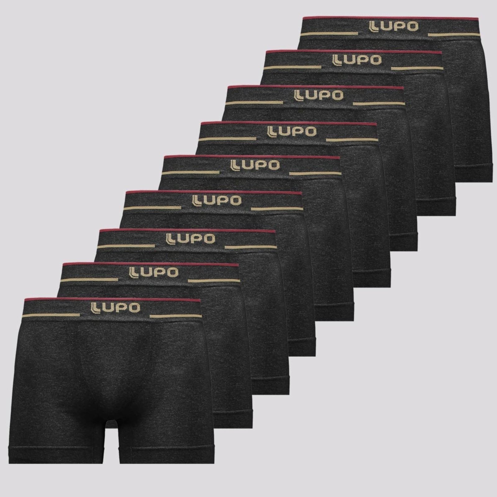 Kit 9 Cuecas Boxer Lupo Microfibra Sem Costura Preta II