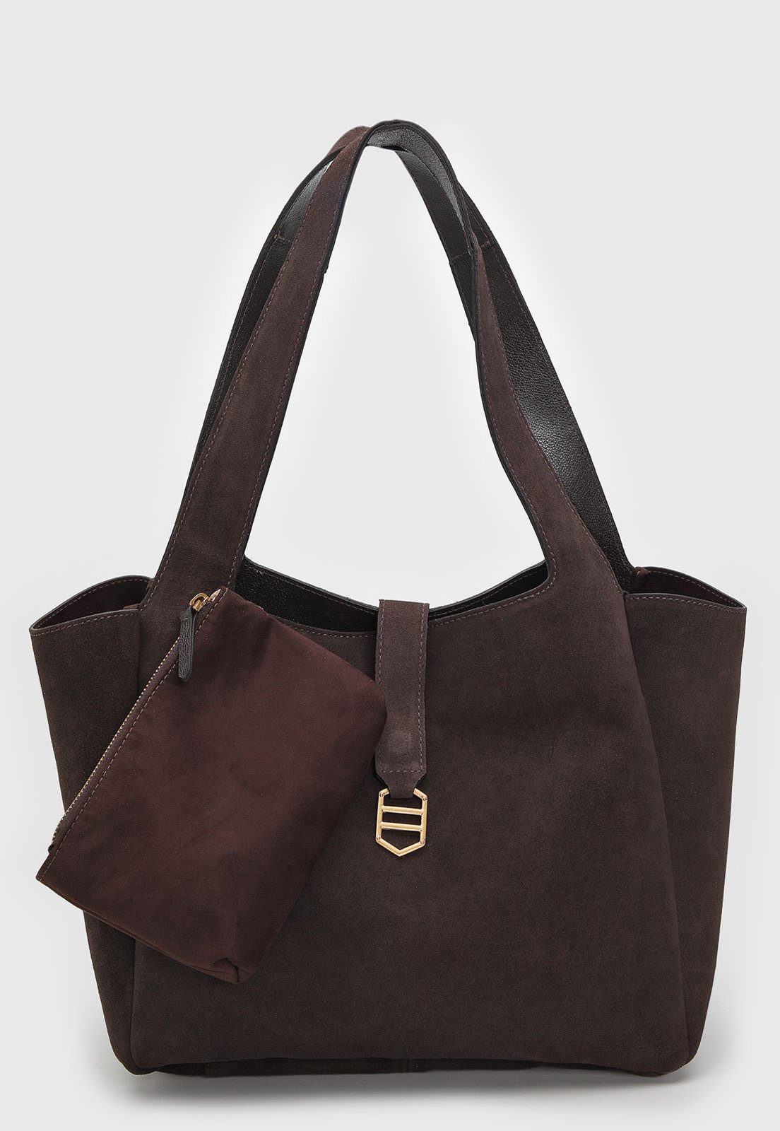 Bolsa Feminina com Necessaire Arezzo Grande Detalhe Metálico Marrom