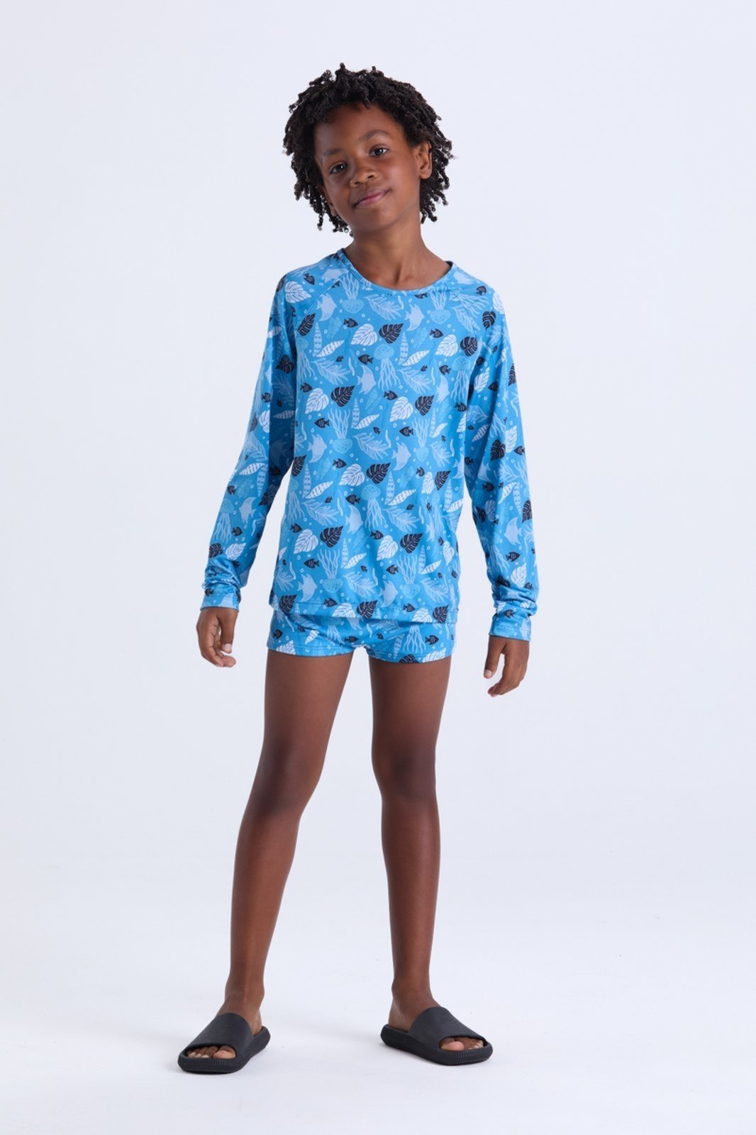 Vista 2 Infantil - Conjunto Moda Praia Masculino Tropical VIDA COSTEIRA azul VIDA COSTEIRA azul