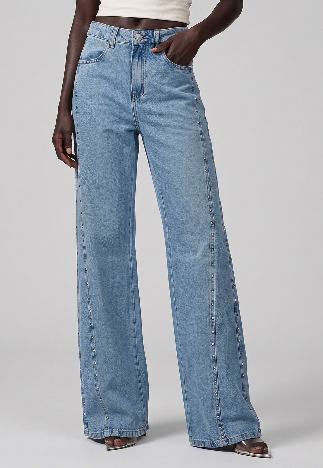 Calça Jeans Feminina Sawary Wide Leg Petit Azul