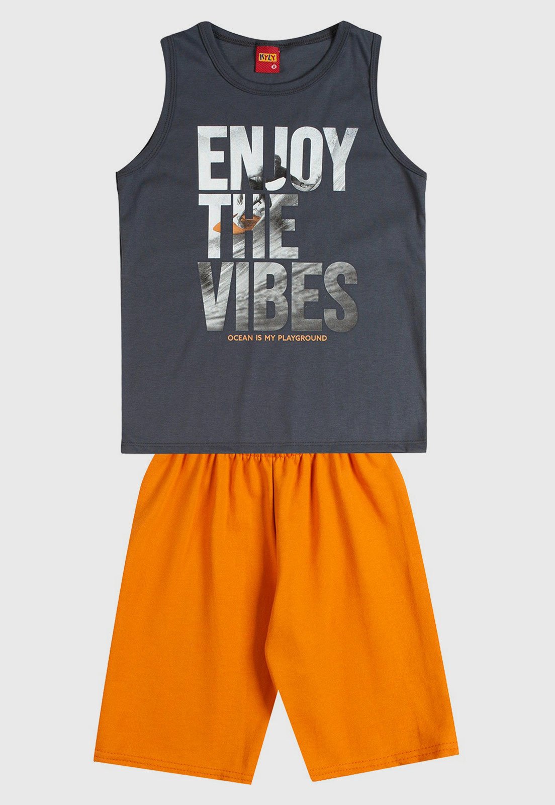 Vista 2 Infantil - Conjunto Kyly Regata Estampada e Bermuda Laranja azul Kyly azul