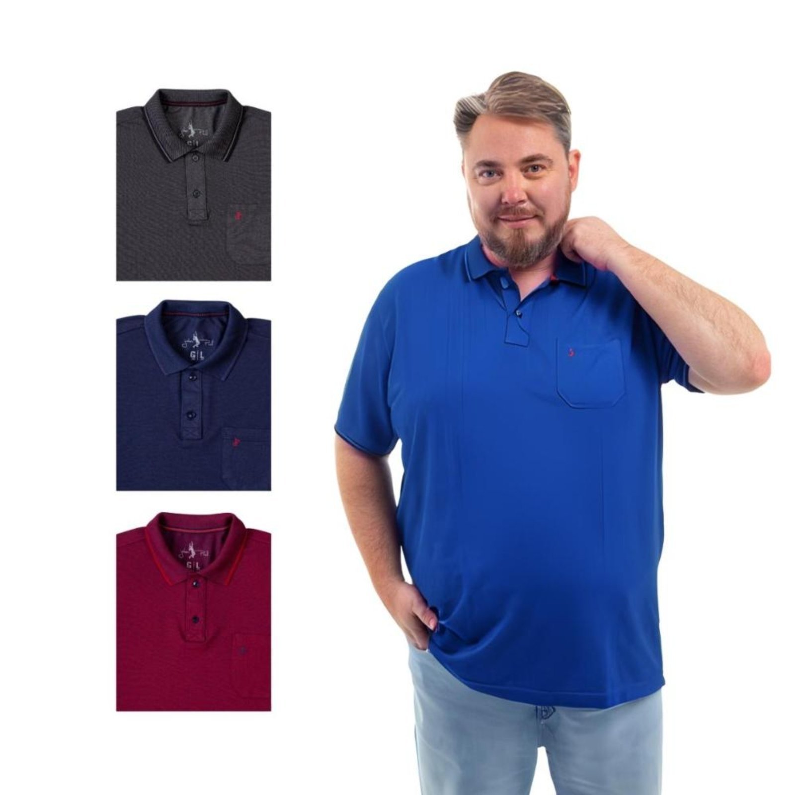 Kit 4 Camisa Polo Masculina Plus Size Pique com Bolso Casual