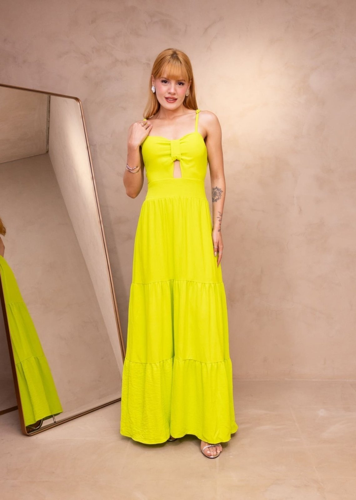 Vestido Midi Alcinha Cut Out Viscose Jack Verde Limão