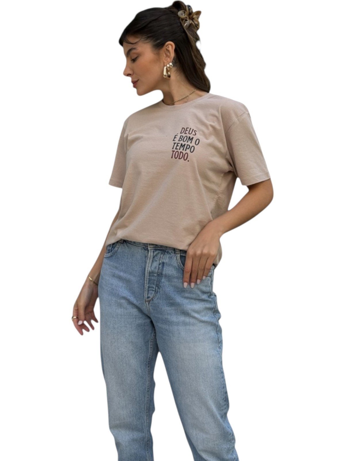 Camiseta Feminina Cianitas Chocolate Estampa Deus É Bom